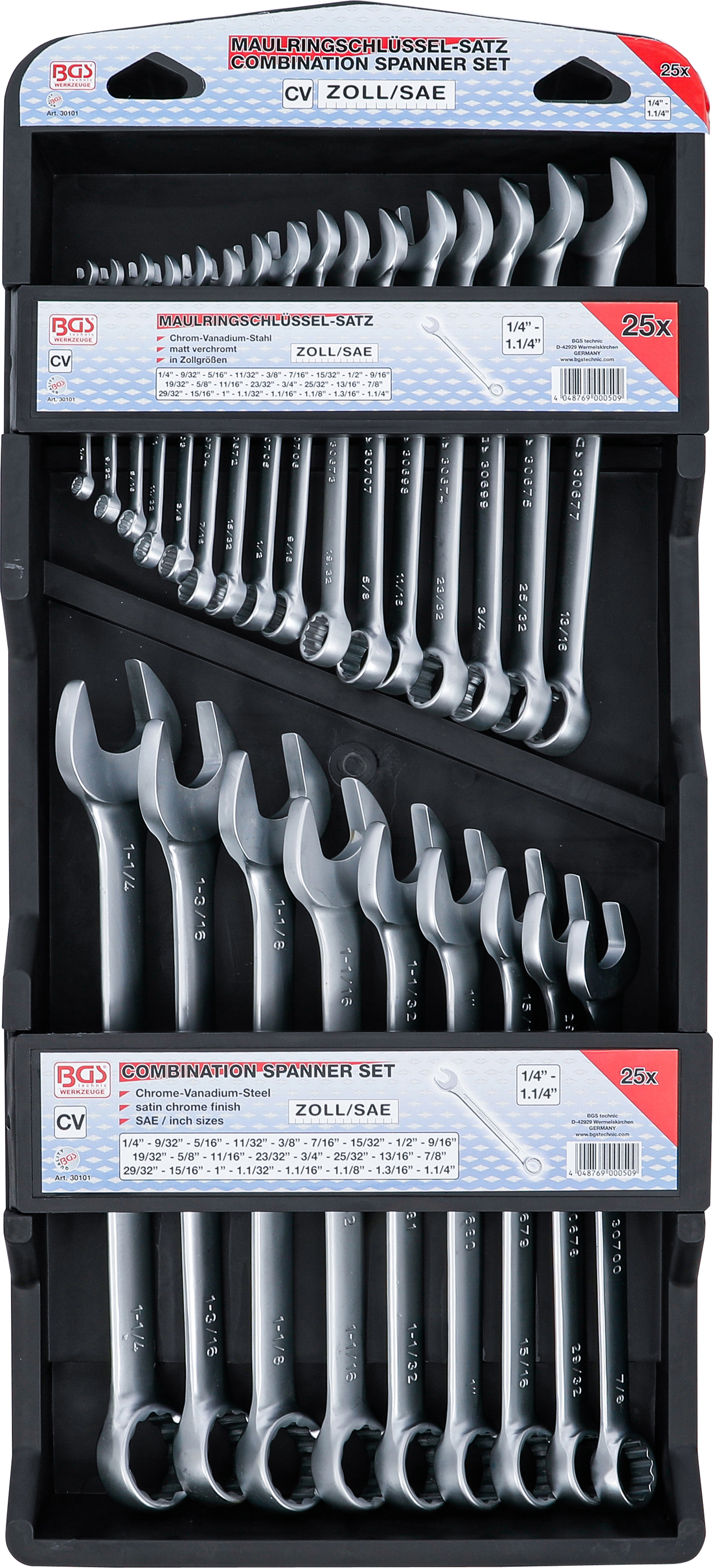 BGS Maul-Ringschlüssel-Satz | Zollgrößen | SW 1/4" - 1.1/4" | 25-tlg.