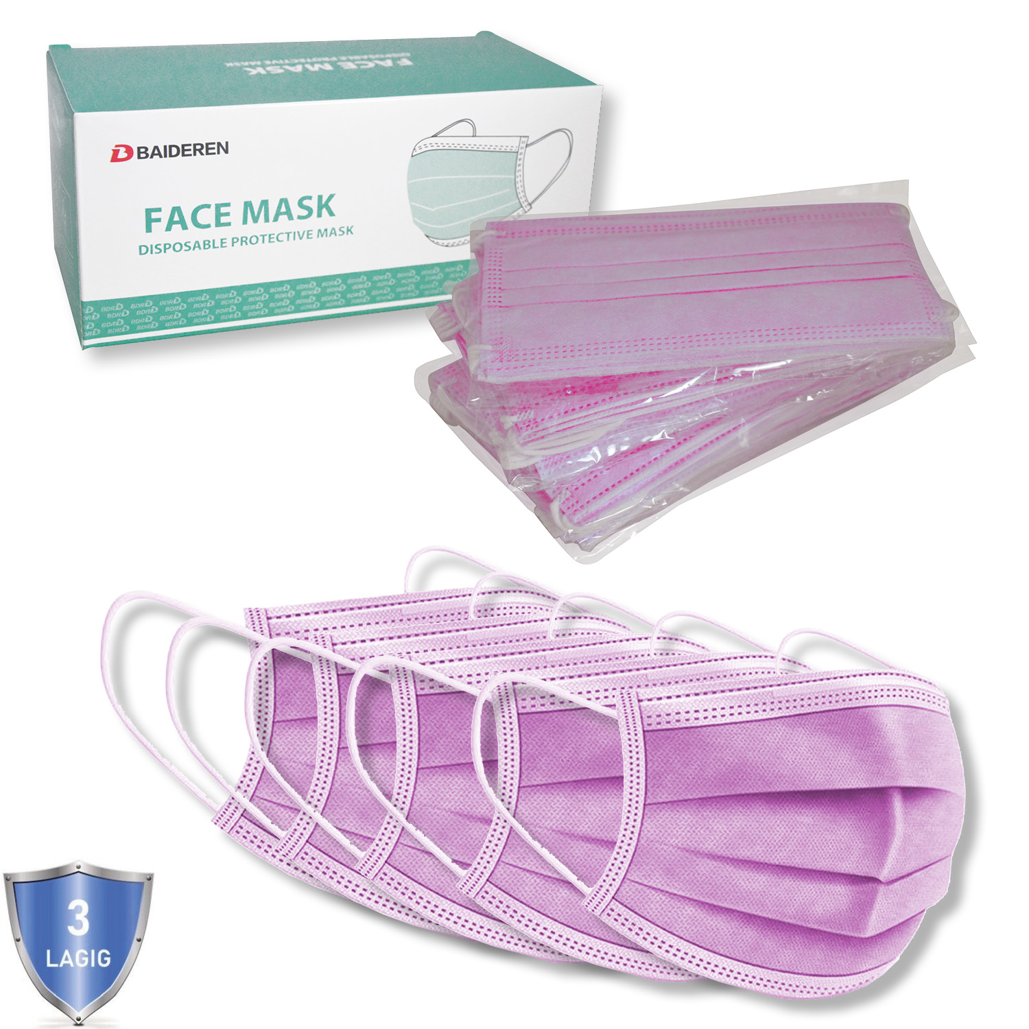 Gesichtsmaske Mund Nasen Schutz PINK Face Mask 3-lagig 5er Pack