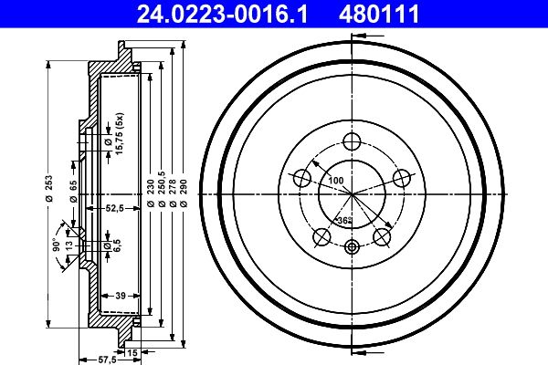 Bremstrommel “ATE 230 mm, 231,5 mm, 39 mm”