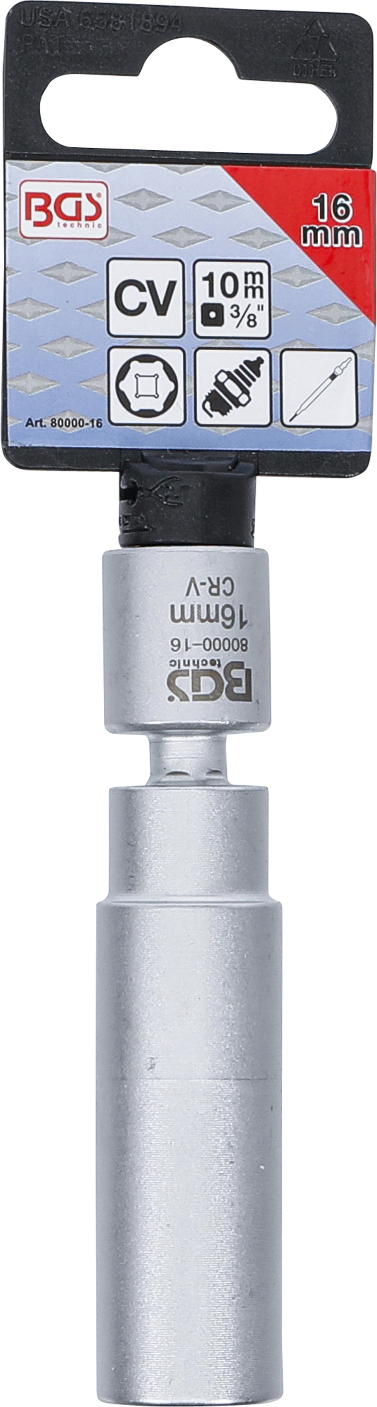 BGS Glüh- und Zündkerzen-Gelenk-Einsatz | Antrieb Innenvierkant 10 mm (3/8") | SW 16 mm