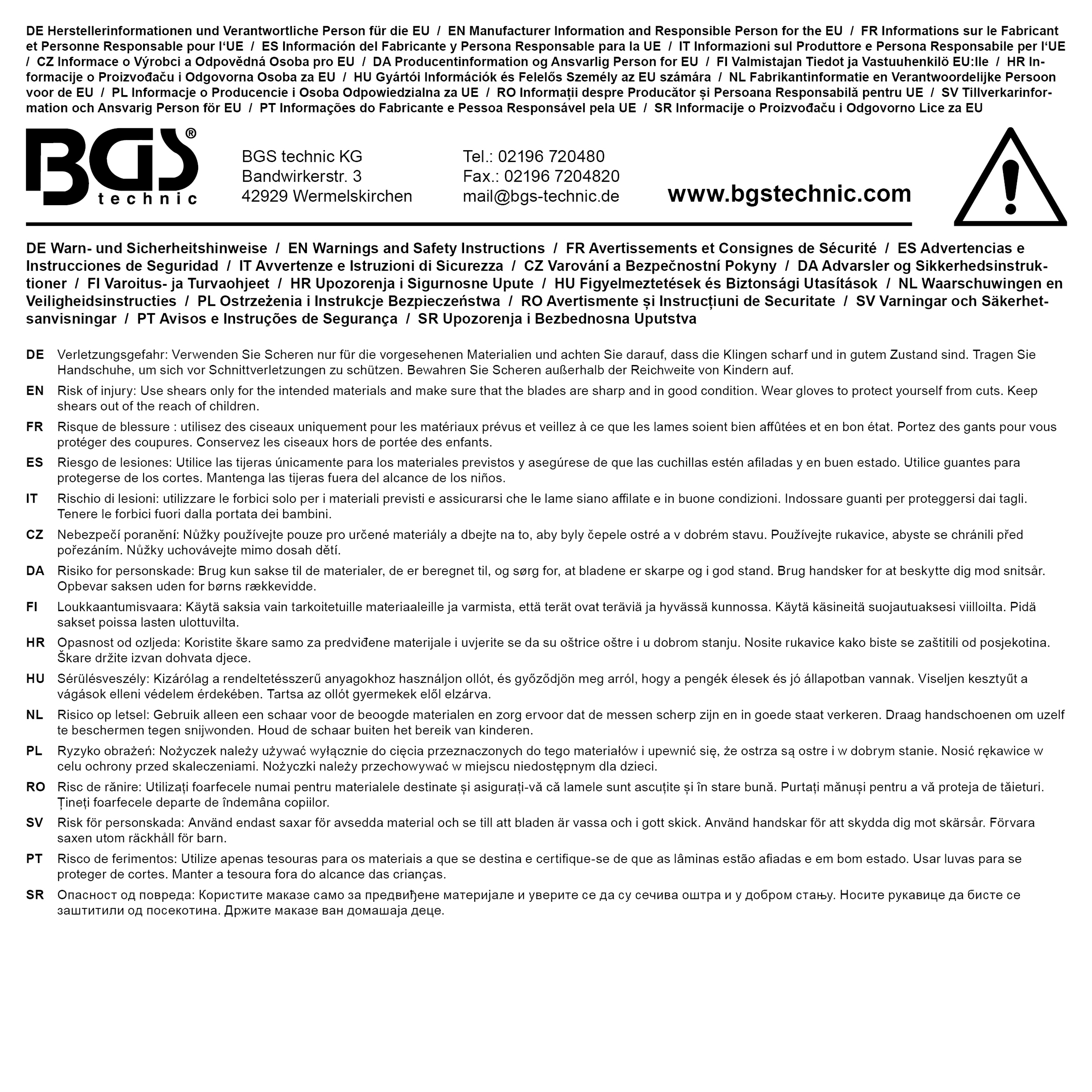 BGS Blechschere | gerade schneidend | 260 mm