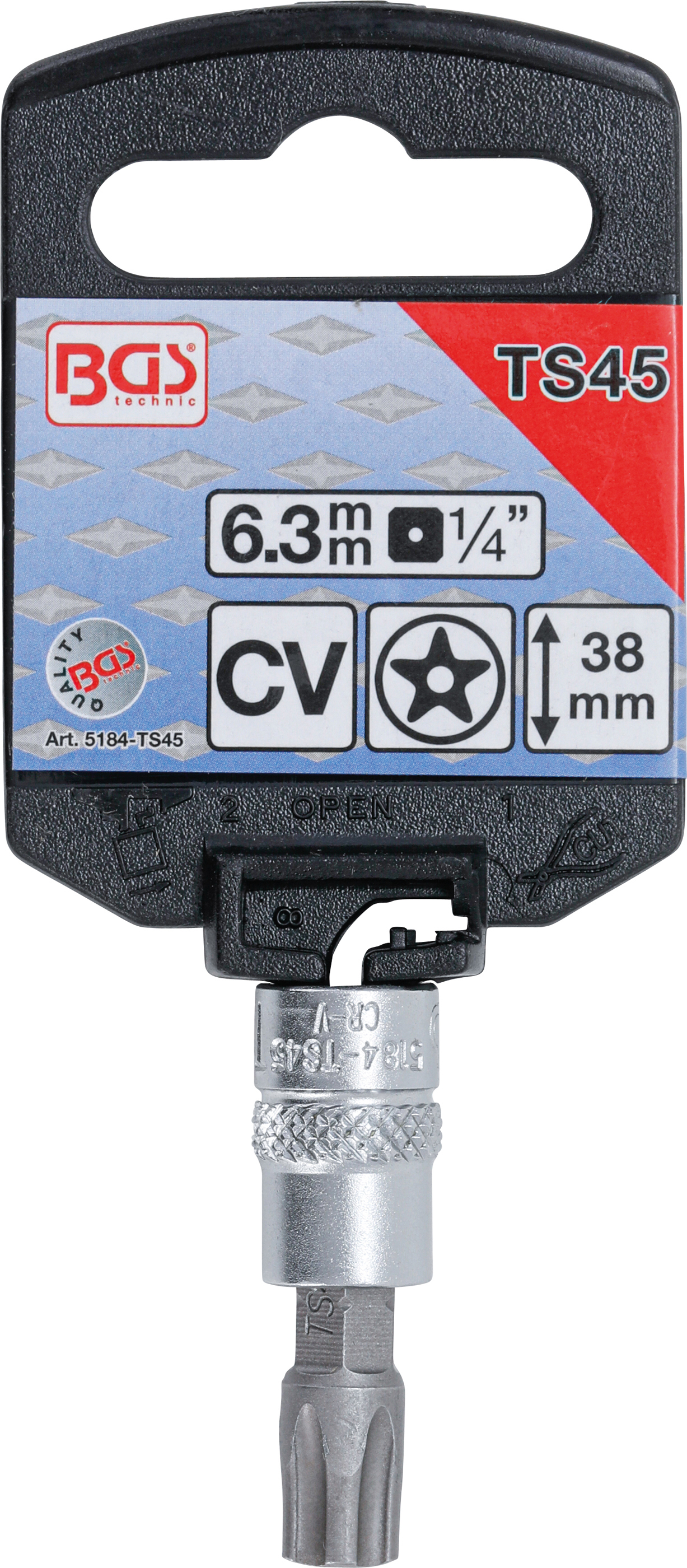 BGS Bit-Einsatz | Antrieb Innenvierkant 6,3 mm (1/4") | TS-Profil (für Torx Plus) mit Bohrung TS45