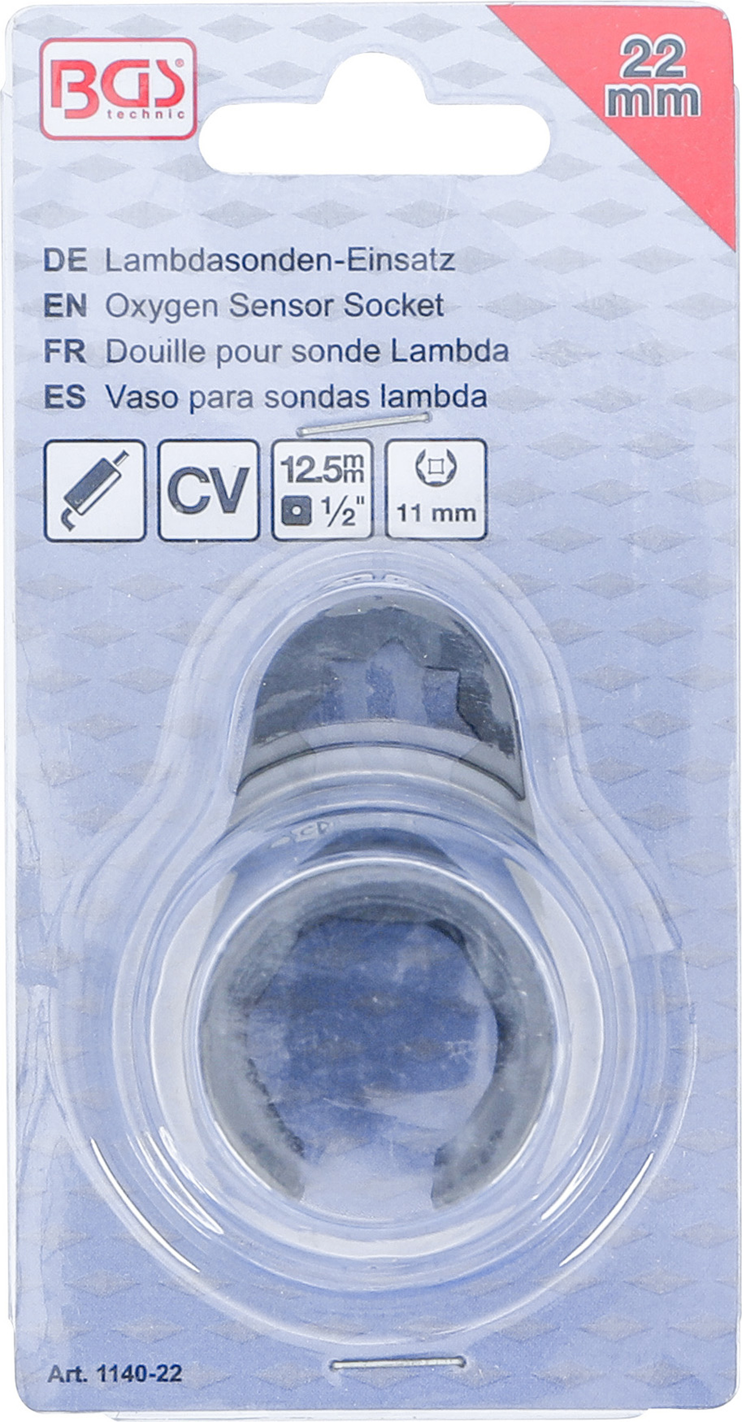 BGS Lambdasonden-Einsatz | abgewinkelt | Antrieb Innenachtkant 12,5 mm (1/2") | SW 22 mm | Schlitz 11 mm