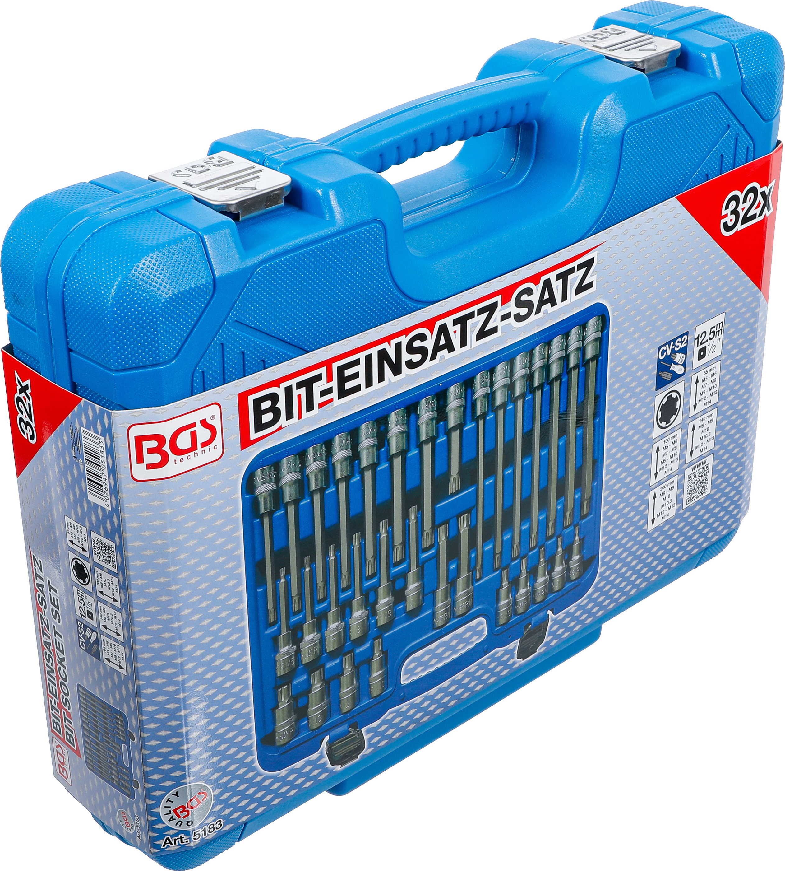 BGS Bit-Einsatz-Satz | Antrieb Innenvierkant 12,5 mm (1/2") | Keil-Profil (für RIBE) | 32-tlg.