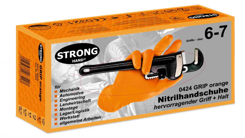 Stronghand Nitrilhandschuhe GRIP Orange 50 Stk Box