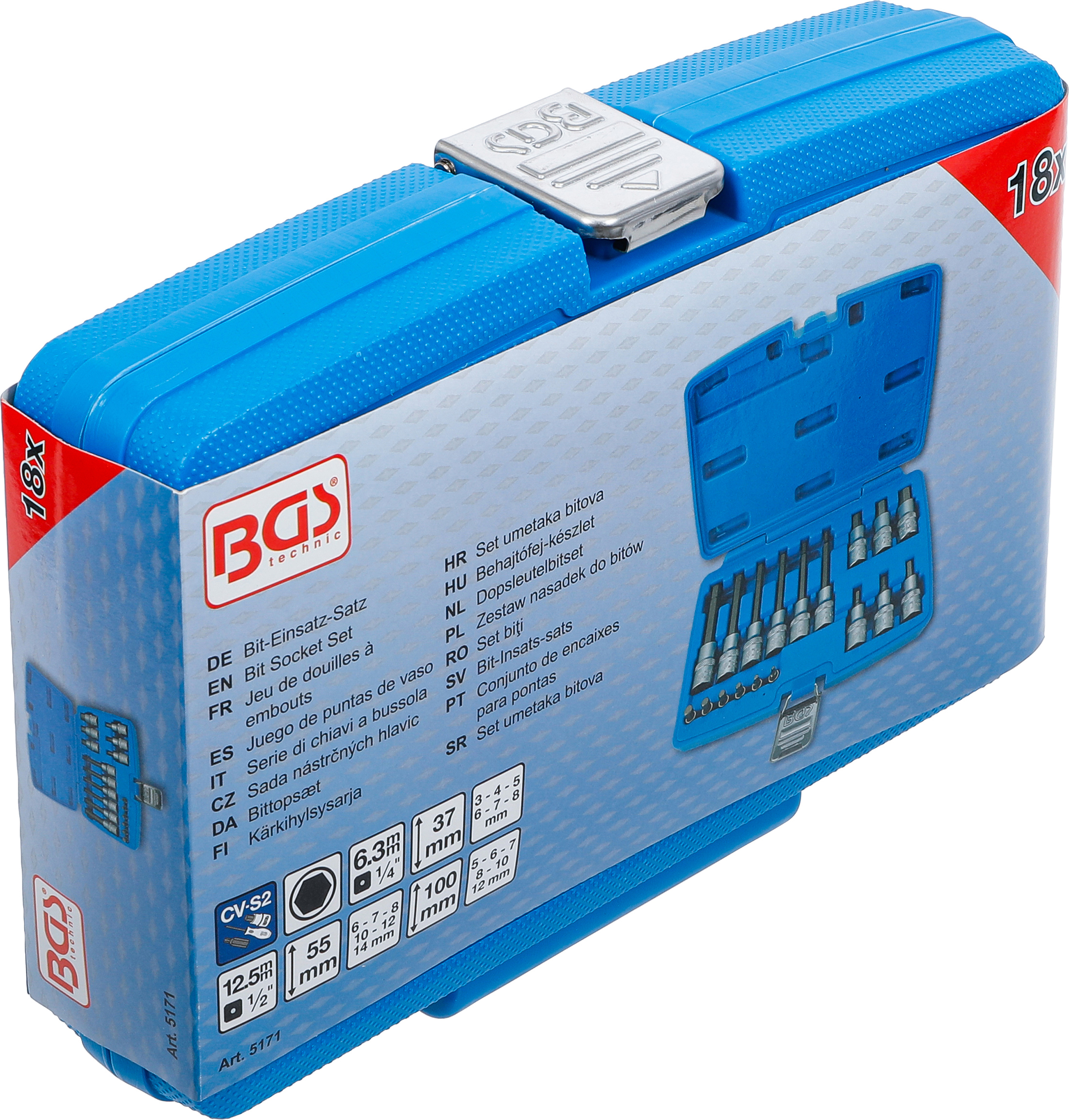 BGS Bit-Einsatz-Satz | Antrieb Innenvierkant 6,3 mm (1/4") / 12,5 mm (1/2") | Innensechskant | 18-tlg.