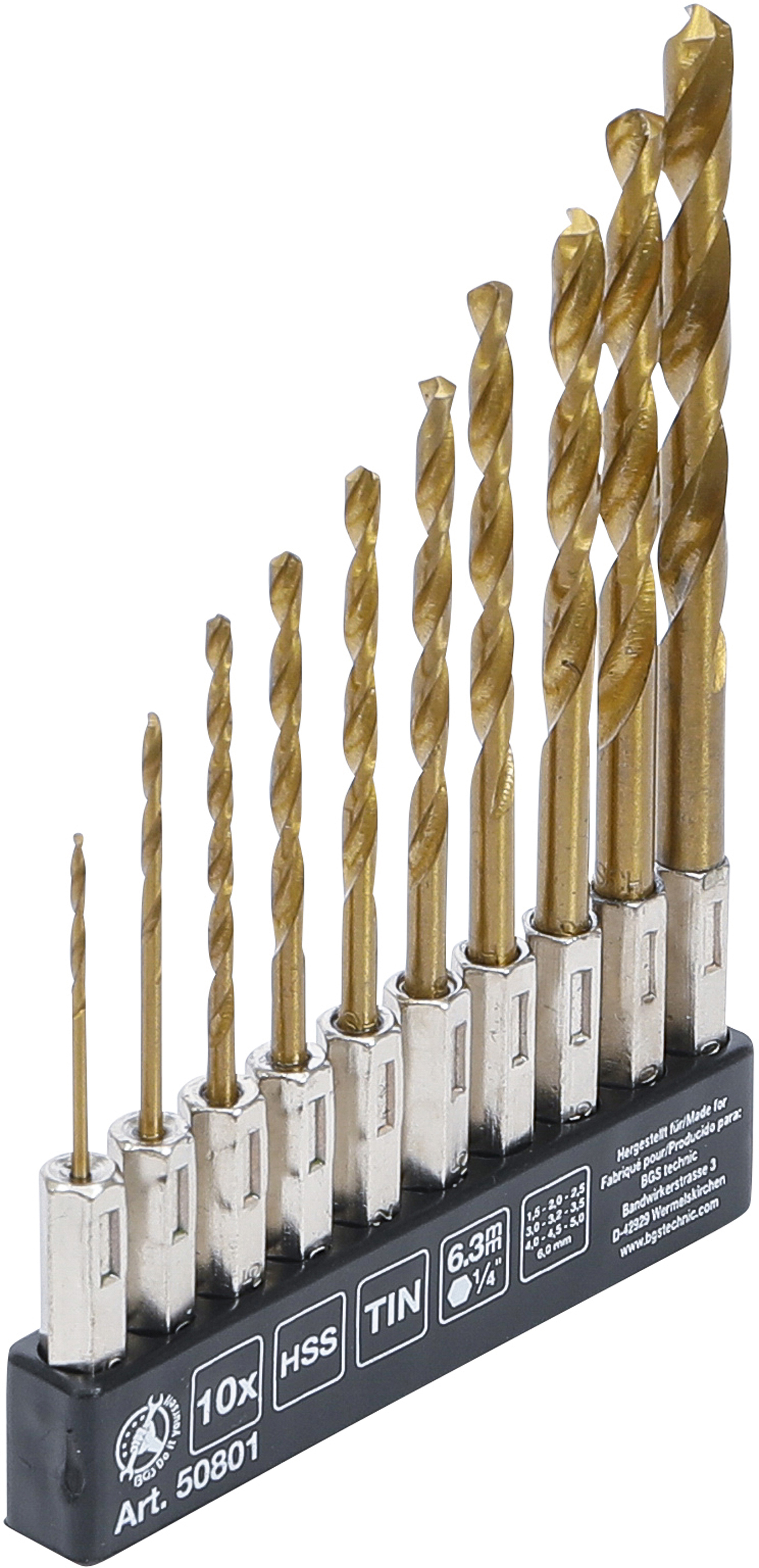 BGS HSS-Bohrer-Satz | titan-nitriert | 1,5 - 6 mm | 10-tlg.