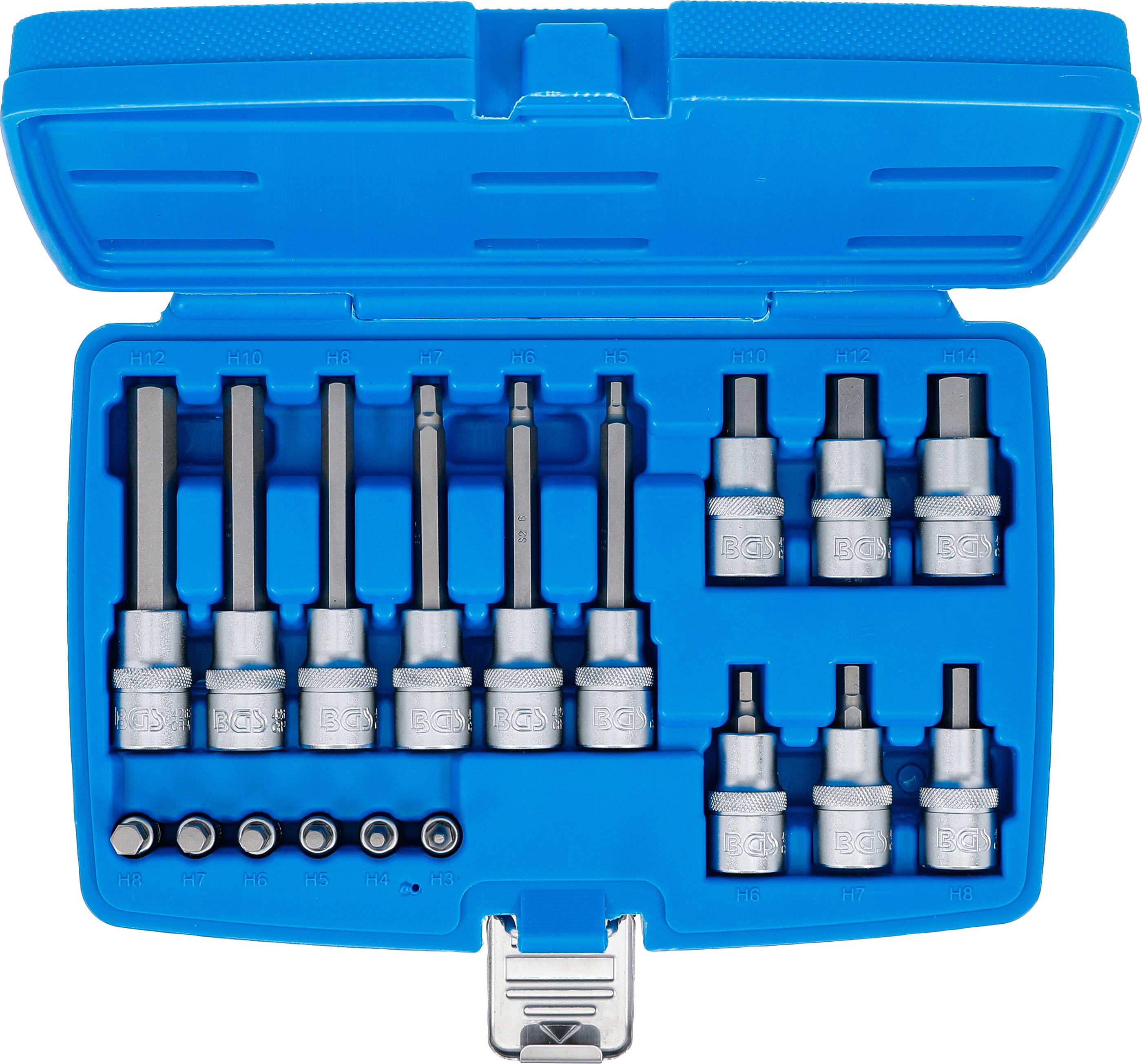 BGS Bit-Einsatz-Satz | Antrieb Innenvierkant 6,3 mm (1/4") / 12,5 mm (1/2") | Innensechskant | 18-tlg.