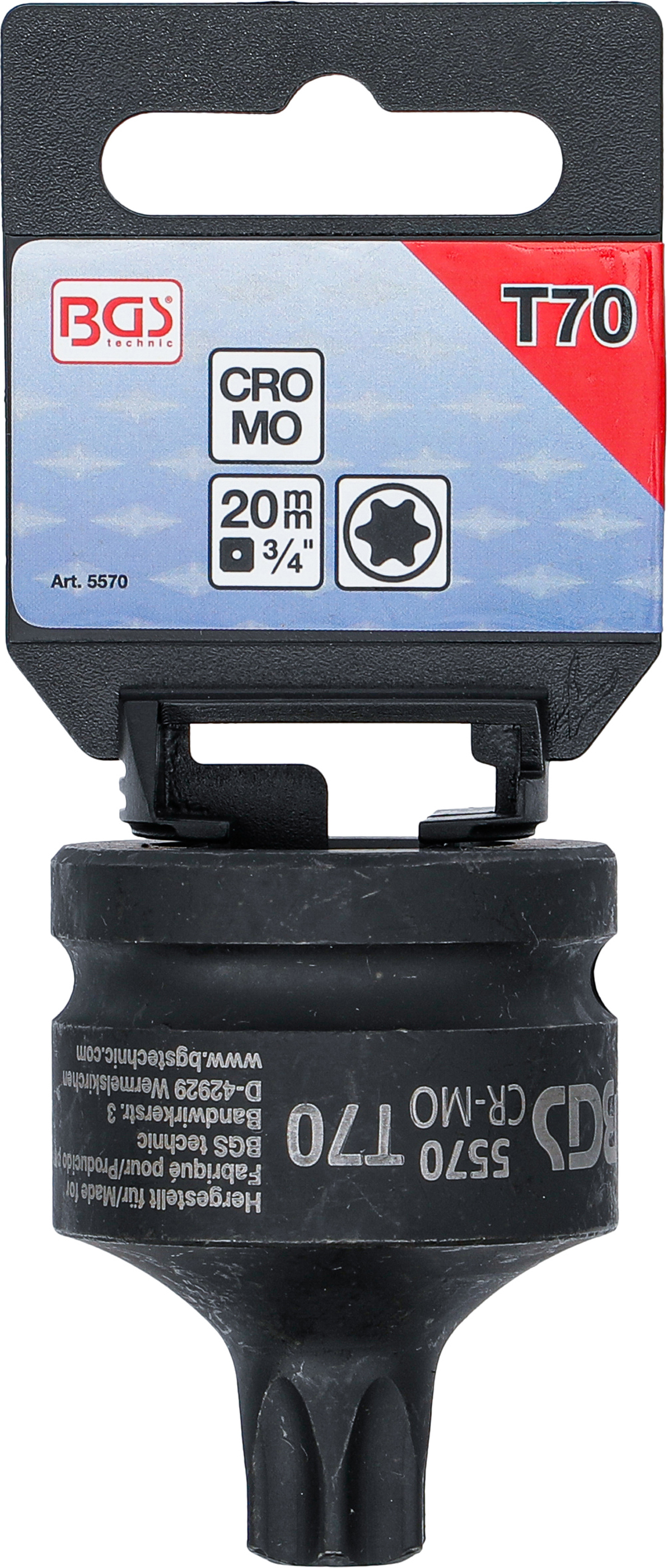 BGS Kraft-Bit-Einsatz | Länge 60 mm | Antrieb Innenvierkant 20 mm (3/4") | T-Profil (für Torx) T70