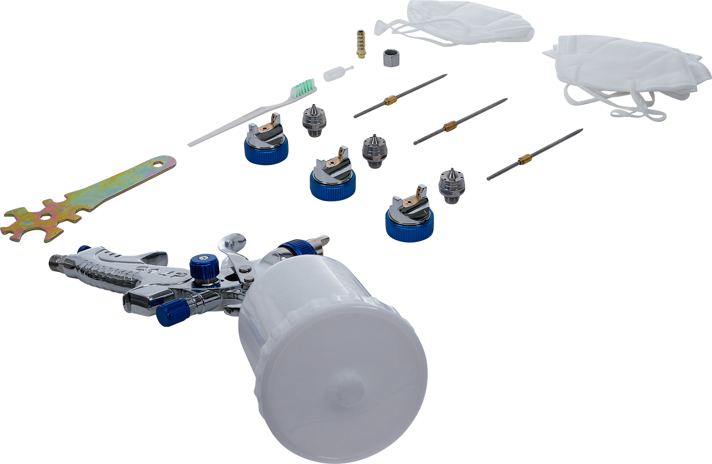 BGS Druckluft-Farbsprühpistole | mit 3 Sprühdüsen | 1,4 - 1,7 - 2,0 mm