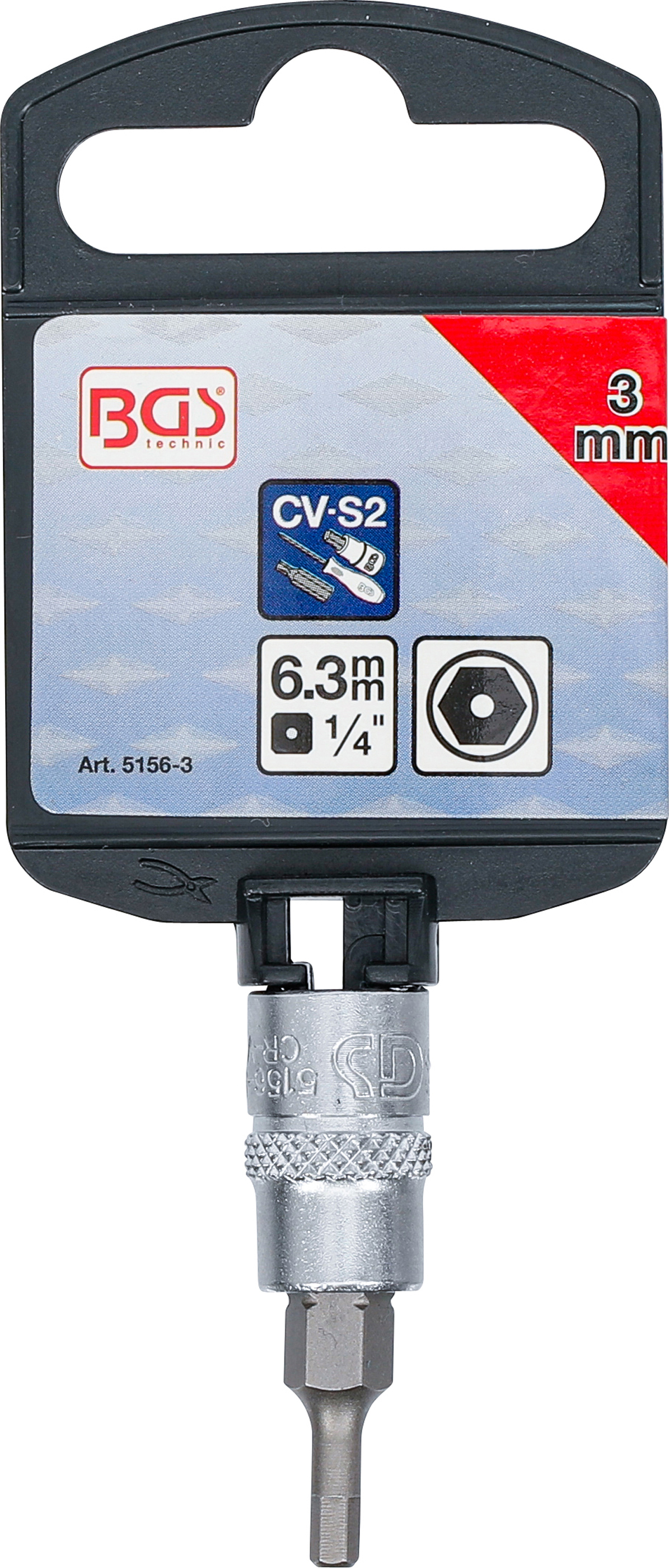BGS Bit-Einsatz | Antrieb Innenvierkant 6,3 mm (1/4") | Innensechskant mit Bohrung 3 mm