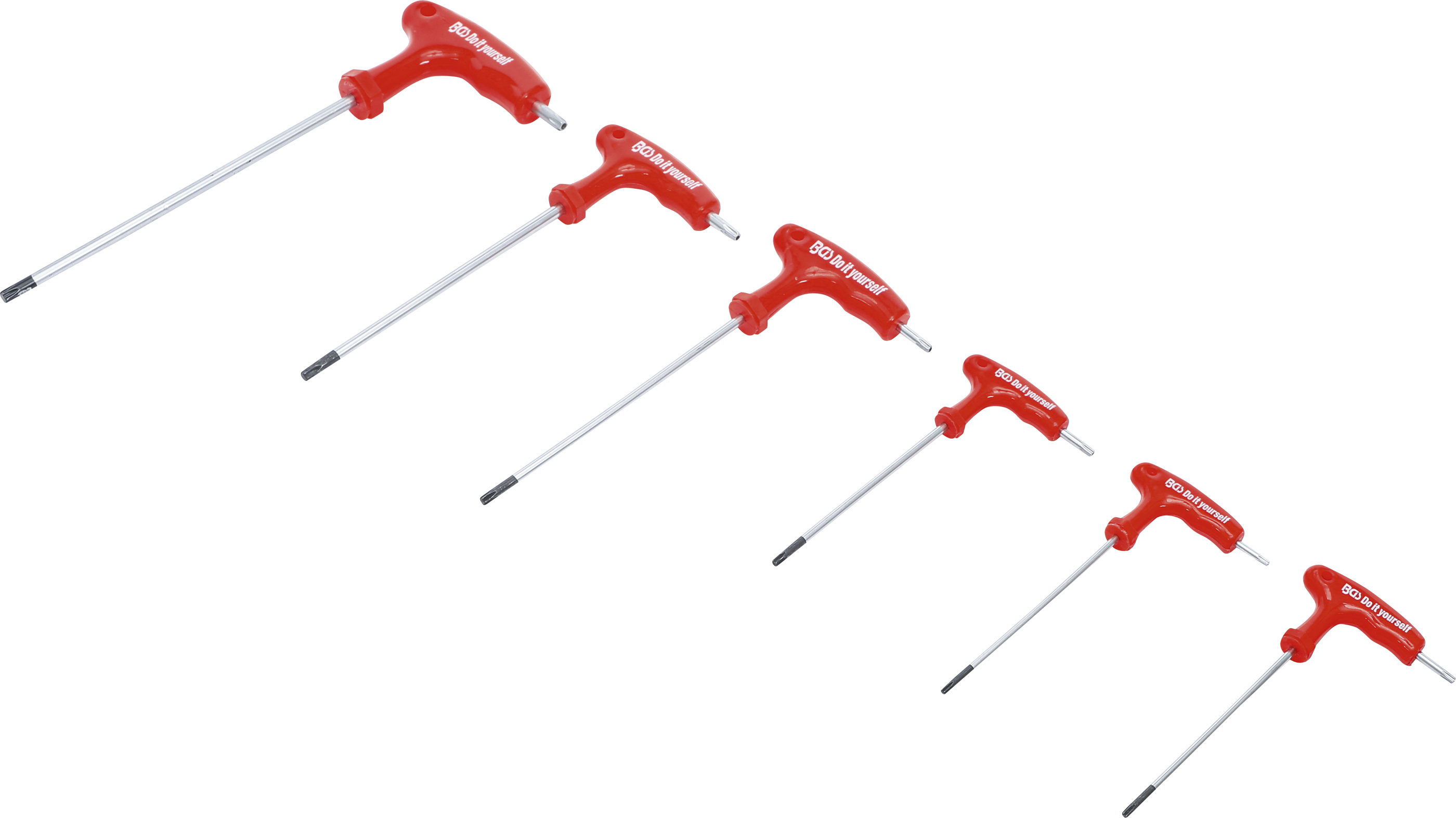 BGS Schraubendreher-Satz mit T-Griff und seitlicher Klinge | T-Profil (für Torx) mit Bohrung T10 - T40 | 6-tlg.