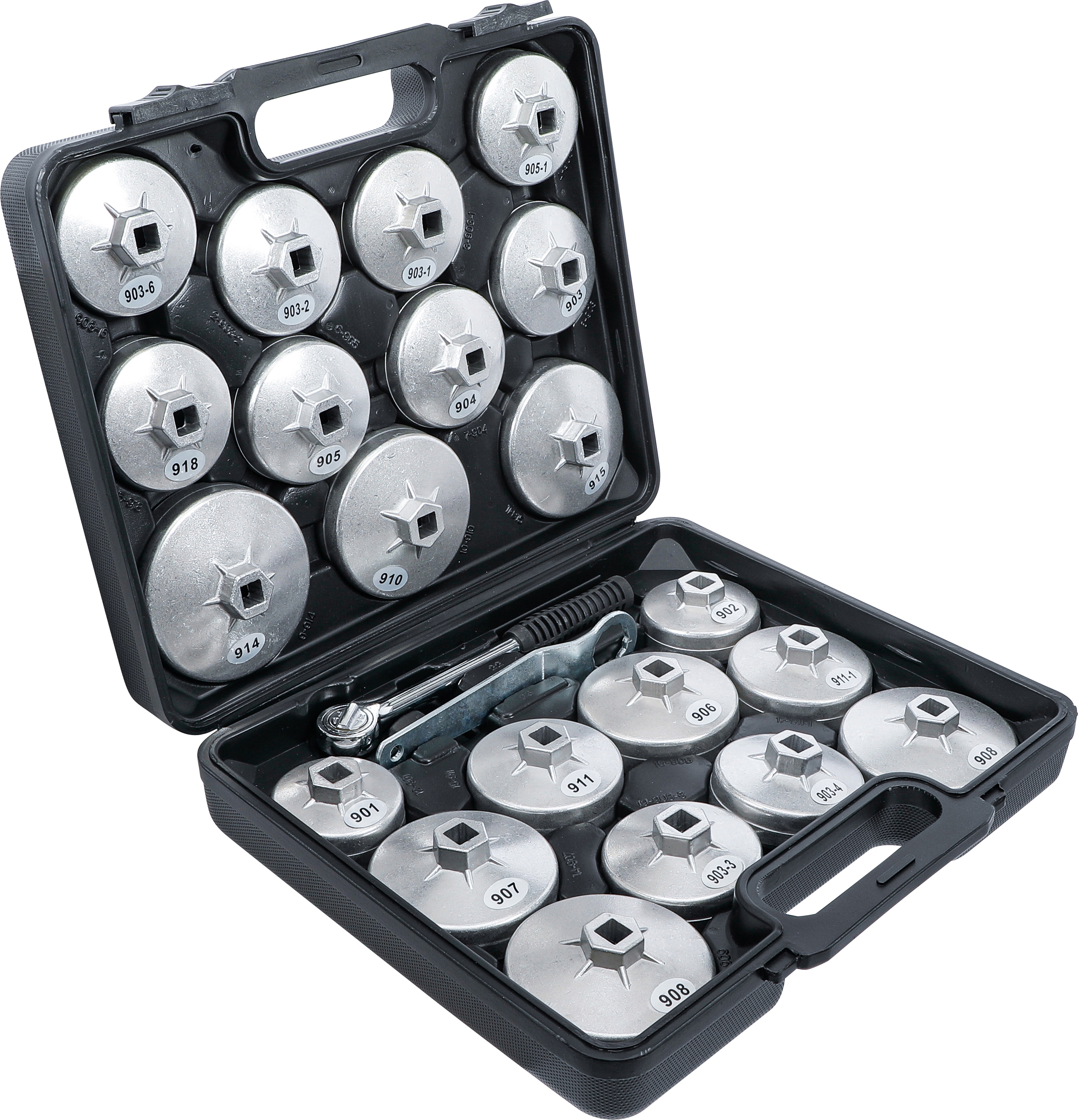 BGS Ölfilterschlüssel-Satz | Aluminium-Druckguss | Antrieb Innenvierkant 12,5 mm (1/2") | 23-tlg.