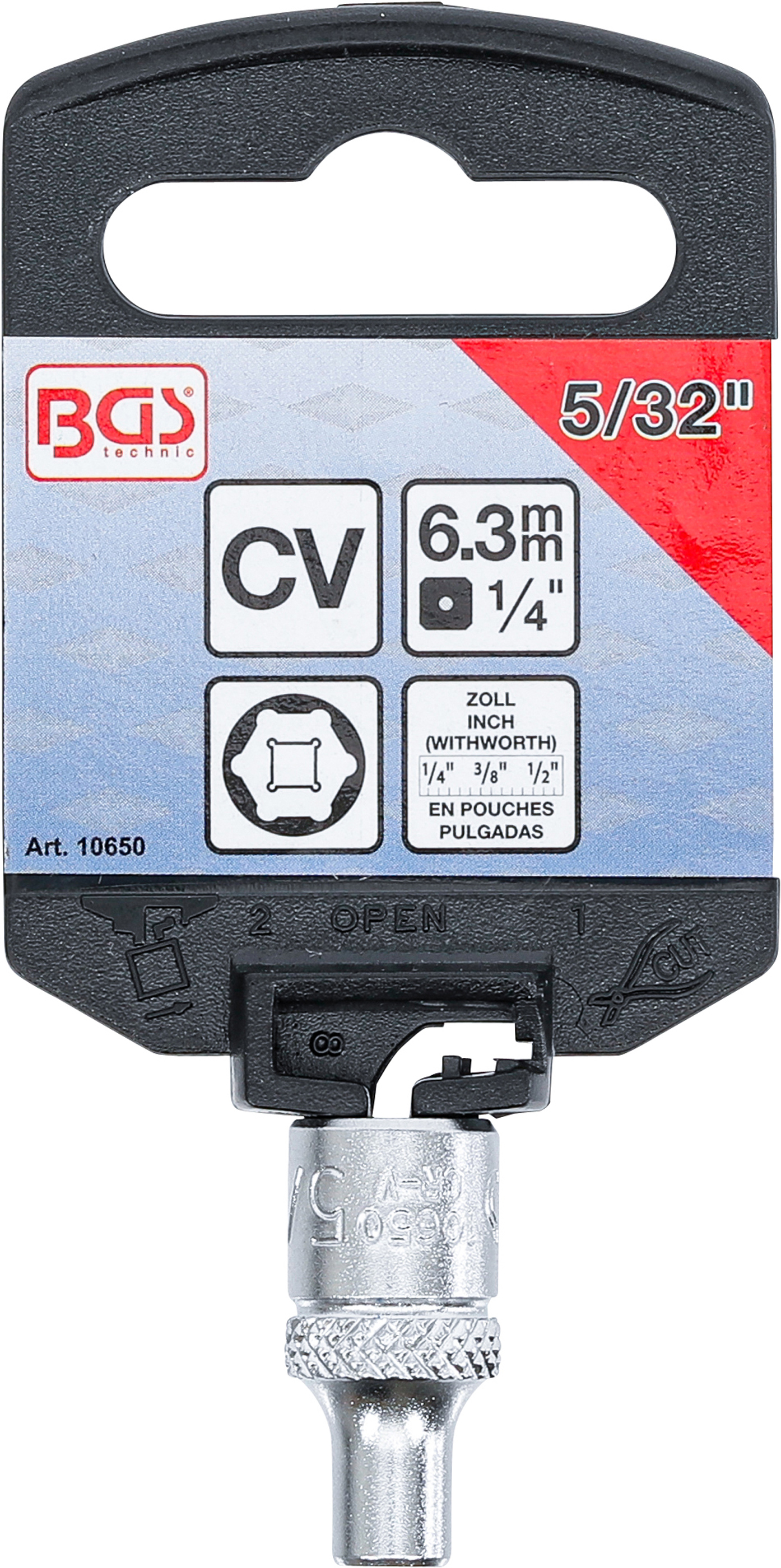 BGS Steckschlüssel-Einsatz Sechskant | Antrieb Innenvierkant 6,3 mm (1/4") | SW 5/32"