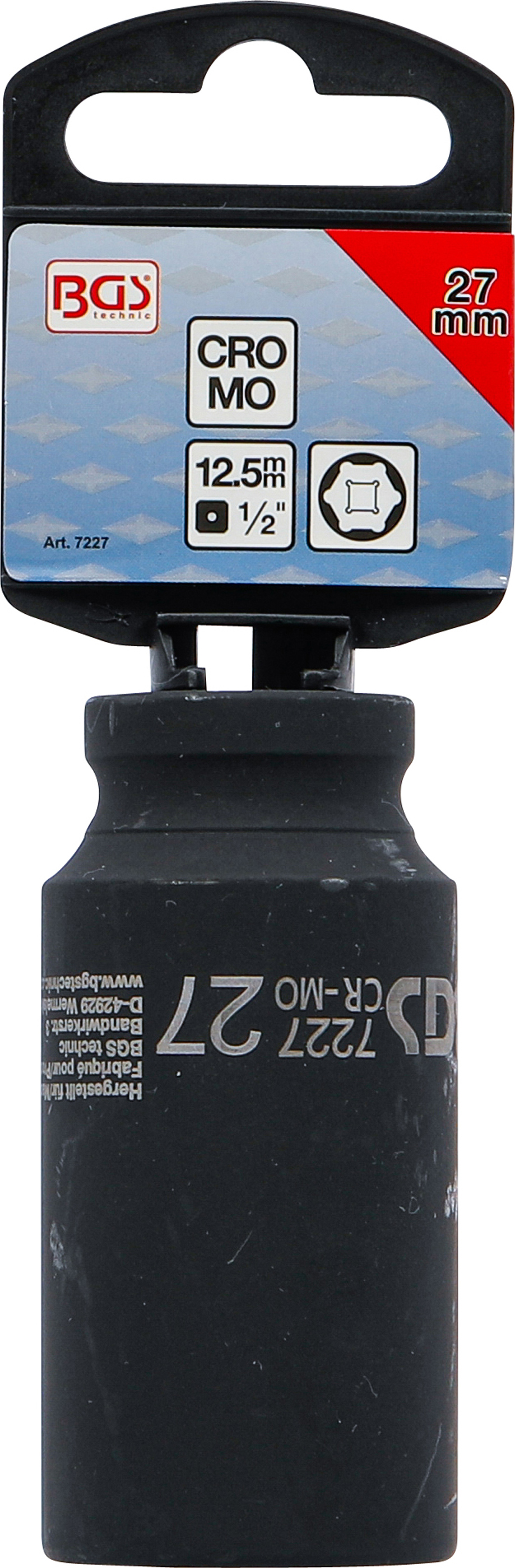 BGS Kraft-Steckschlüssel-Einsatz Sechskant, tief | Antrieb Innenvierkant 12,5 mm (1/2") | SW 27 mm