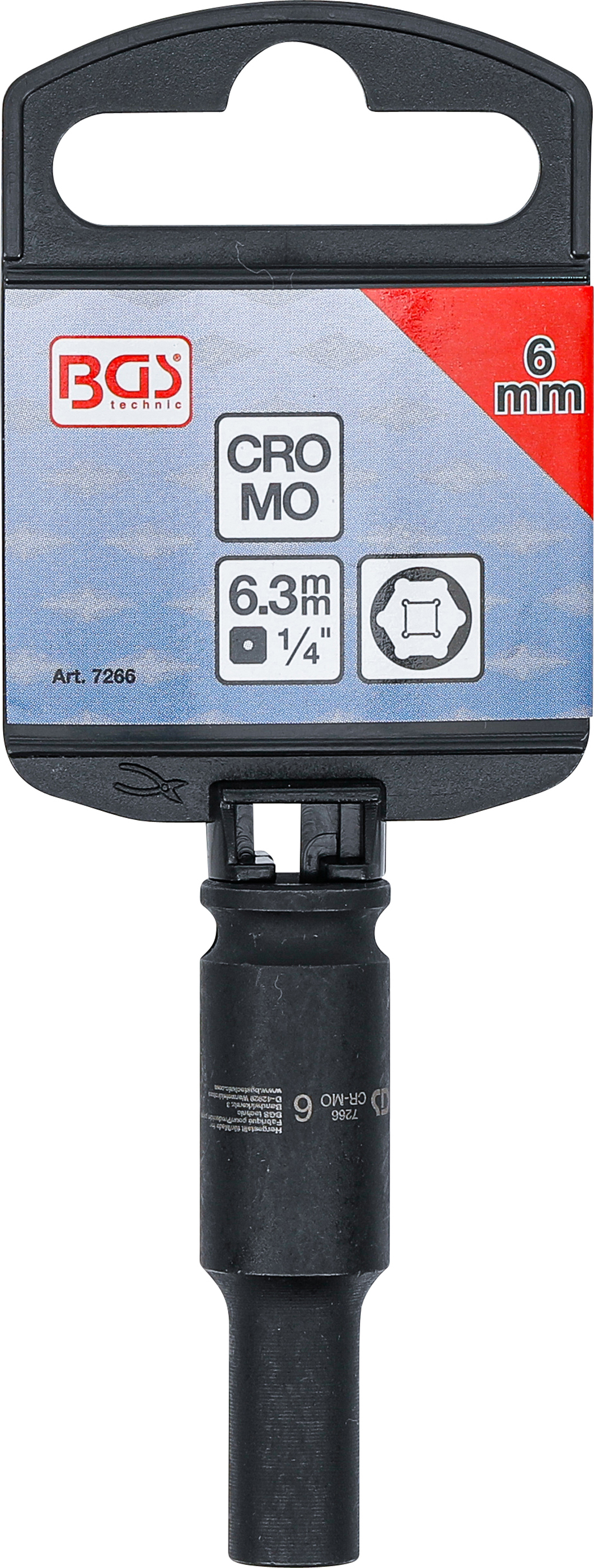 BGS Kraft-Steckschlüssel-Einsatz Sechskant, tief | Antrieb Innenvierkant 6,3 mm (1/4") | SW 6 mm