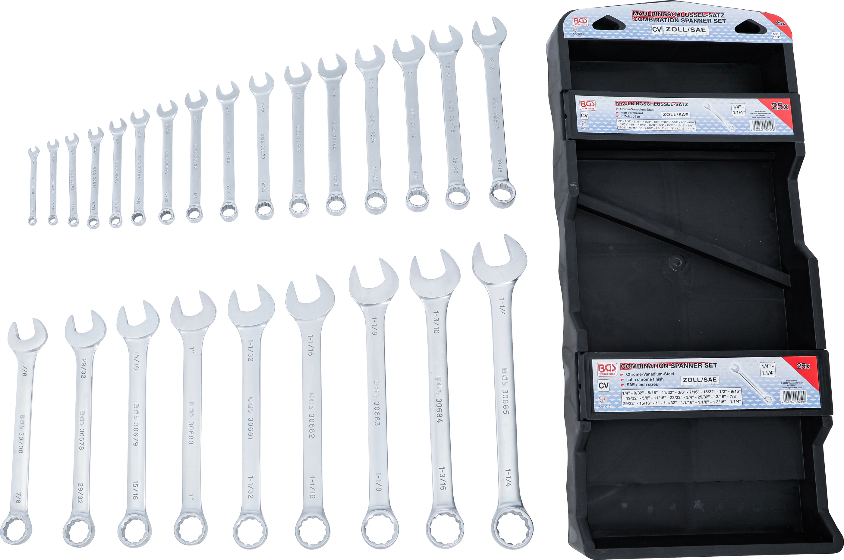 BGS Maul-Ringschlüssel-Satz | Zollgrößen | SW 1/4" - 1.1/4" | 25-tlg.