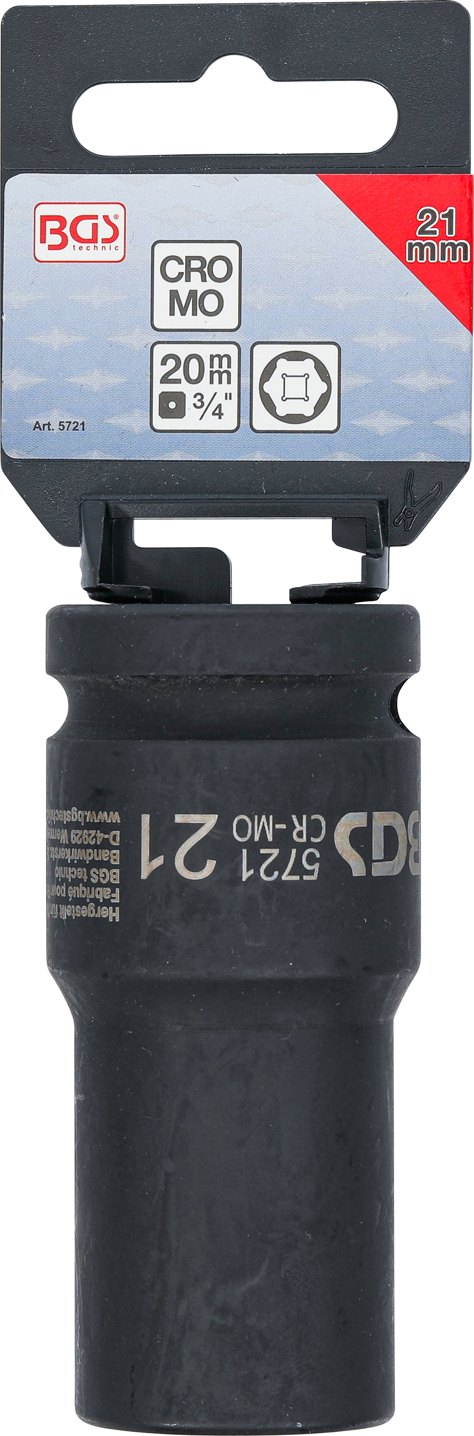 BGS Kraft-Steckschlüssel-Einsatz Sechskant, tief | Antrieb Innenvierkant 20 mm (3/4") | SW 21 mm