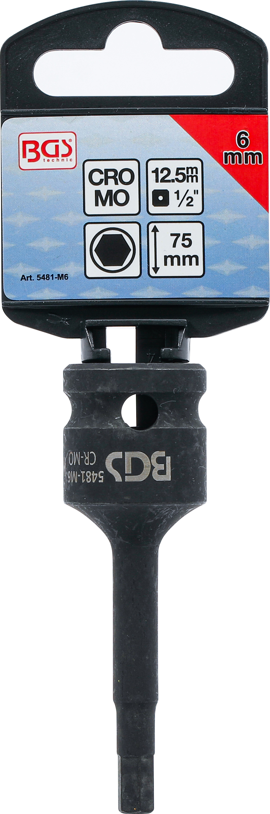 BGS Kraft-Bit-Einsatz | Länge 75 mm | Antrieb Innenvierkant 12,5 mm (1/2") | Innensechskant 6 mm