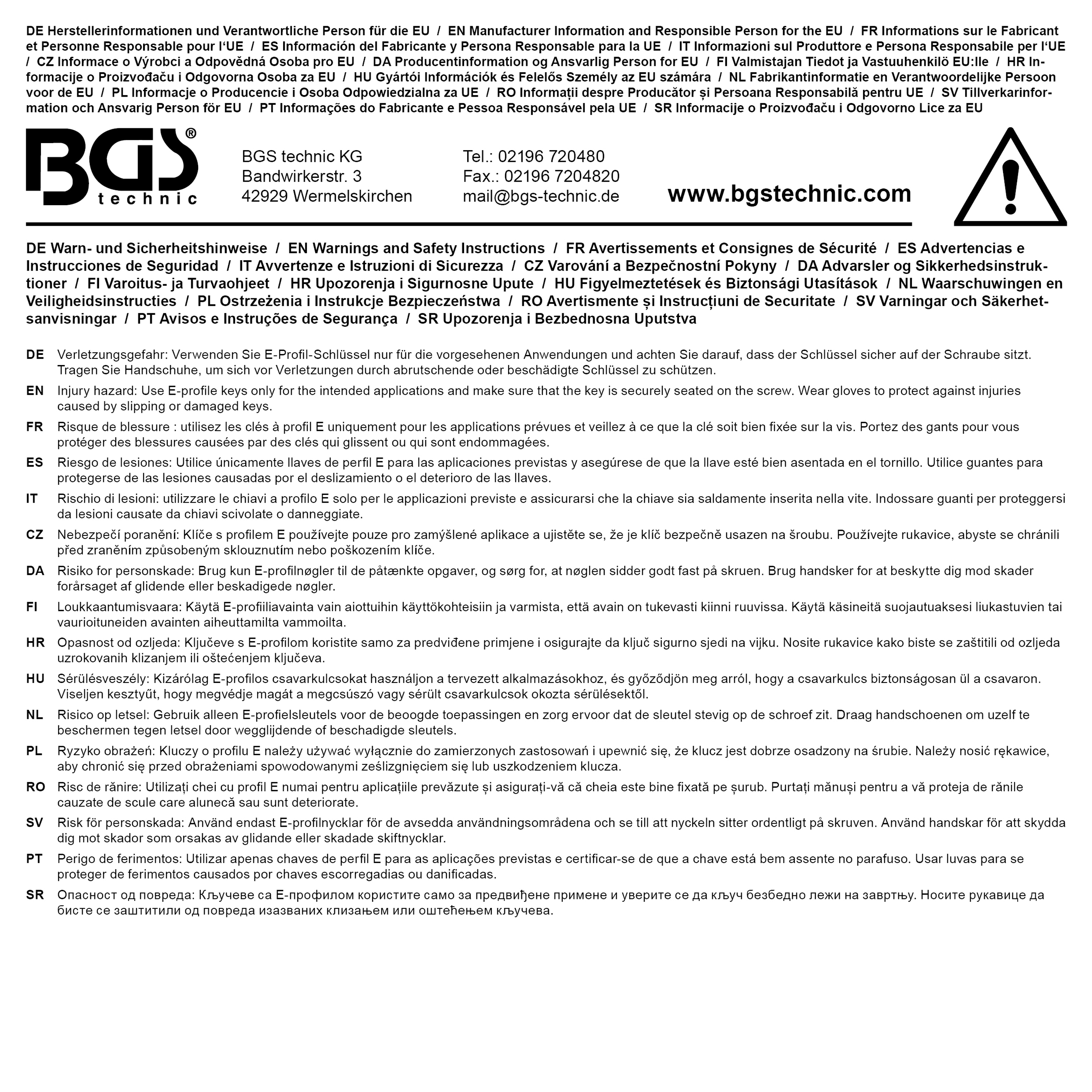 BGS Doppel-Ringschlüssel-Satz mit E-Profil-Ringköpfen | gekröpft | SW E6 - E24 | 6-tlg.