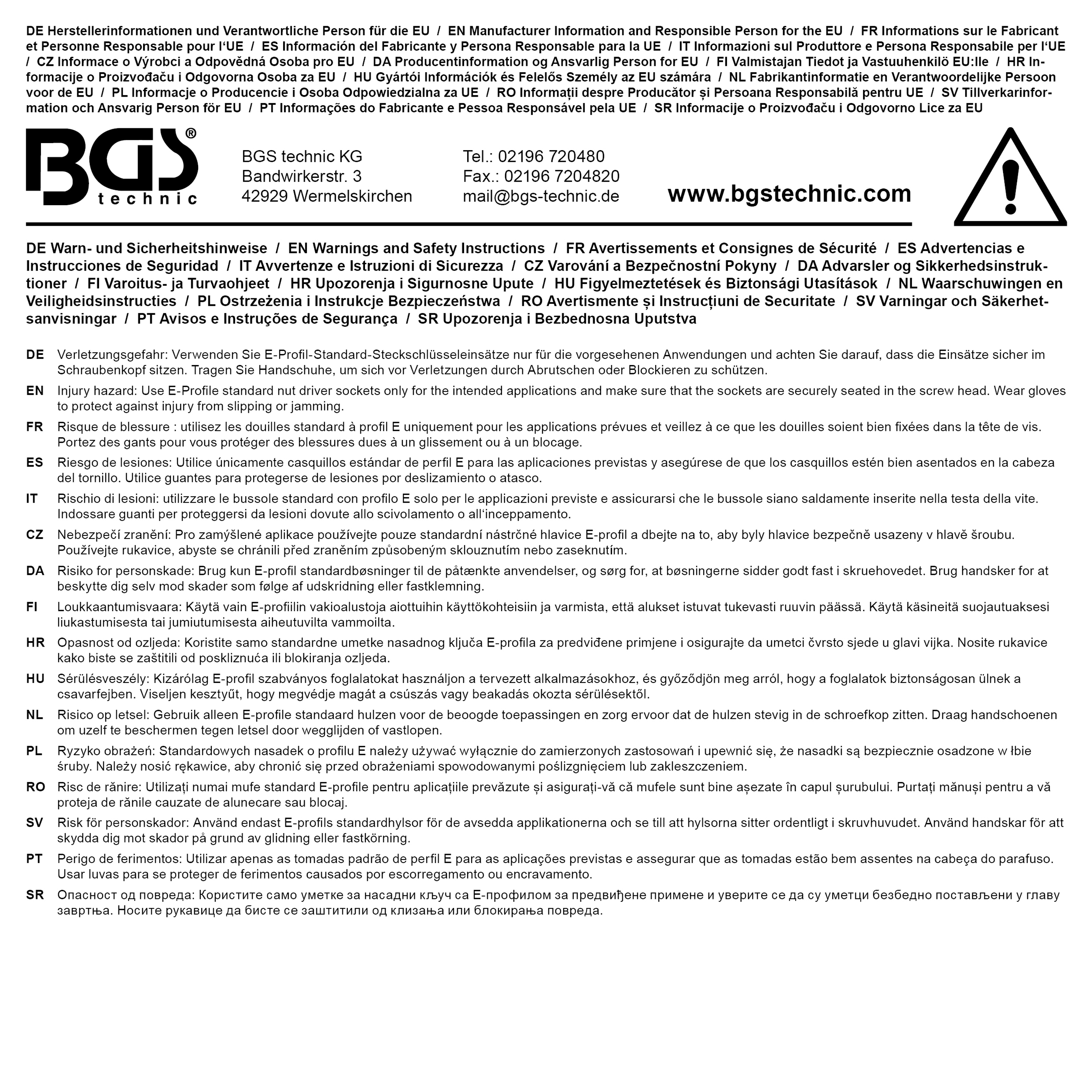 BGS Steckschlüssel-Einsatz E-Profil, tief | Antrieb Innenvierkant 12,5 mm (1/2") | SW E14