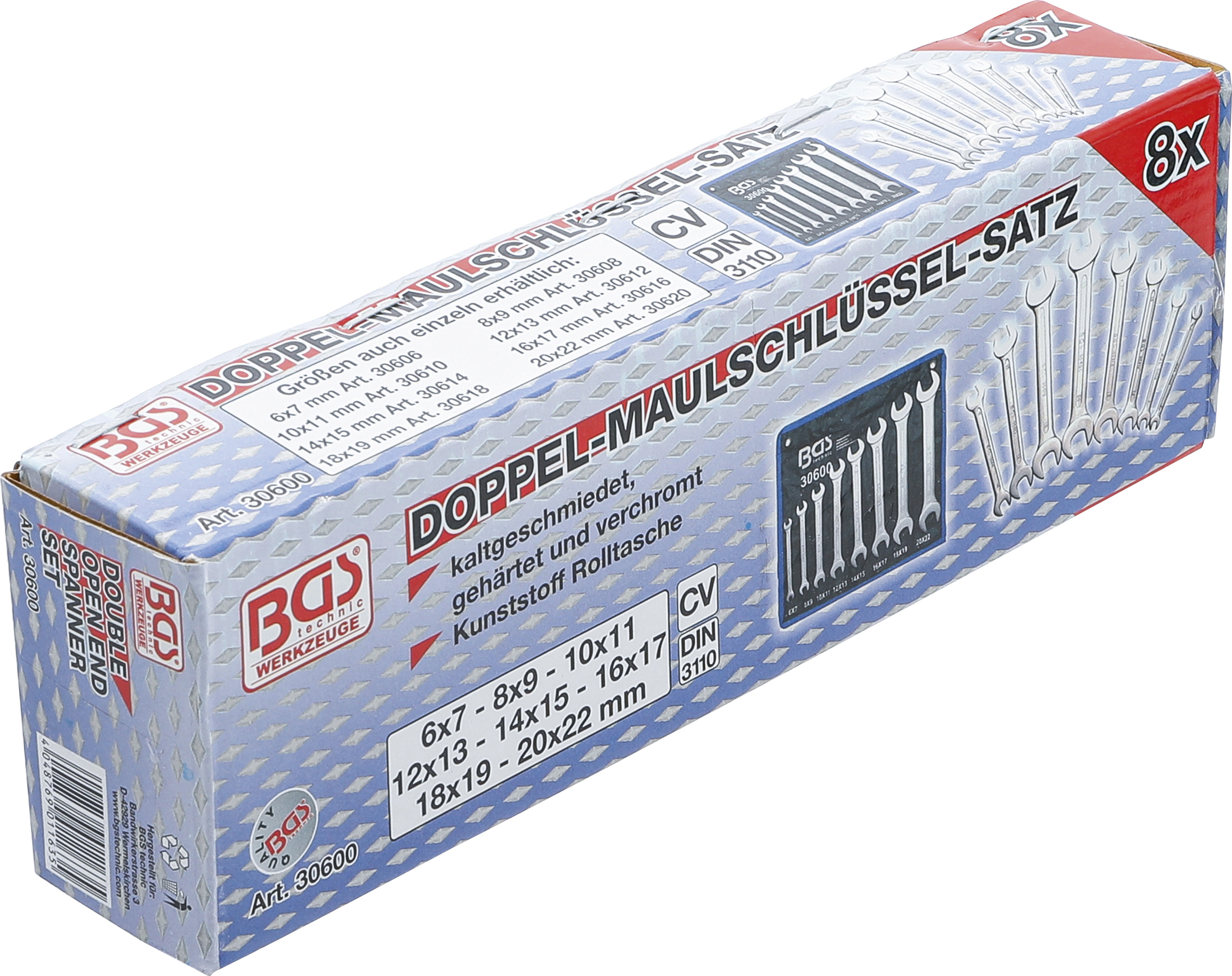 BGS Doppel-Maulschlüssel-Satz | SW 6 - 22 mm | 8-tlg.