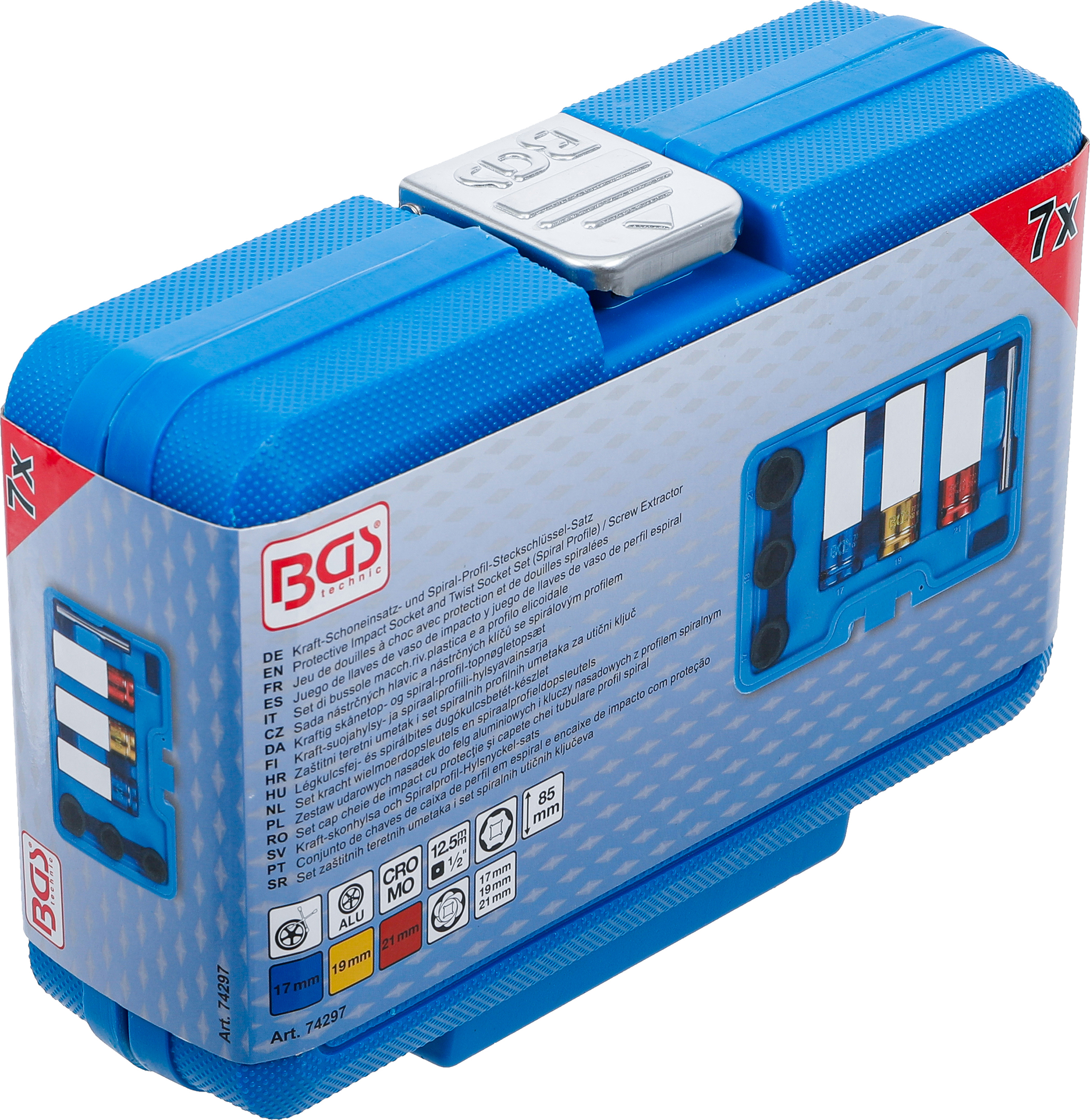 BGS Kraft-Schoneinsatz- und Spiral-Profil-Steckschlüssel-Satz | Antrieb Innenvierkant 12,5 mm (1/2") | SW 17 - 21 mm | 7-tlg.