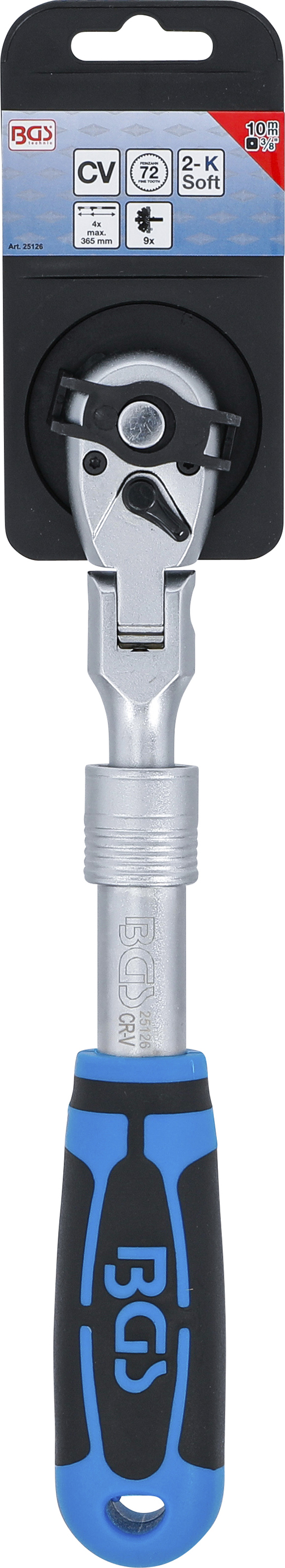 BGS Umschaltknarre, ausziehbar, abwinkelbar | Abtrieb Außenvierkant 10 mm (3/8") | 260 - 365 mm