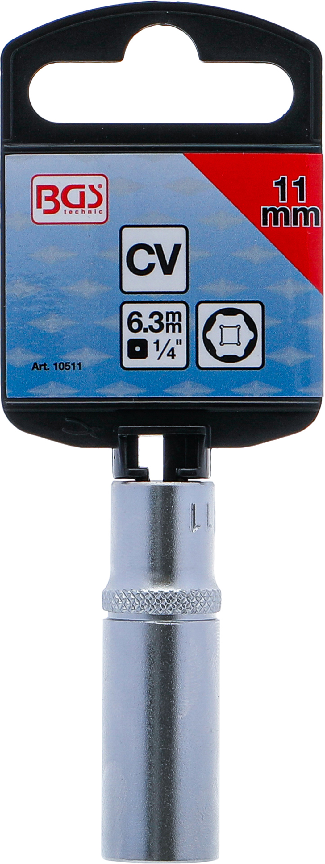 BGS Steckschlüssel-Einsatz Sechskant, tief | Antrieb Innenvierkant 6,3 mm (1/4") | SW 11 mm