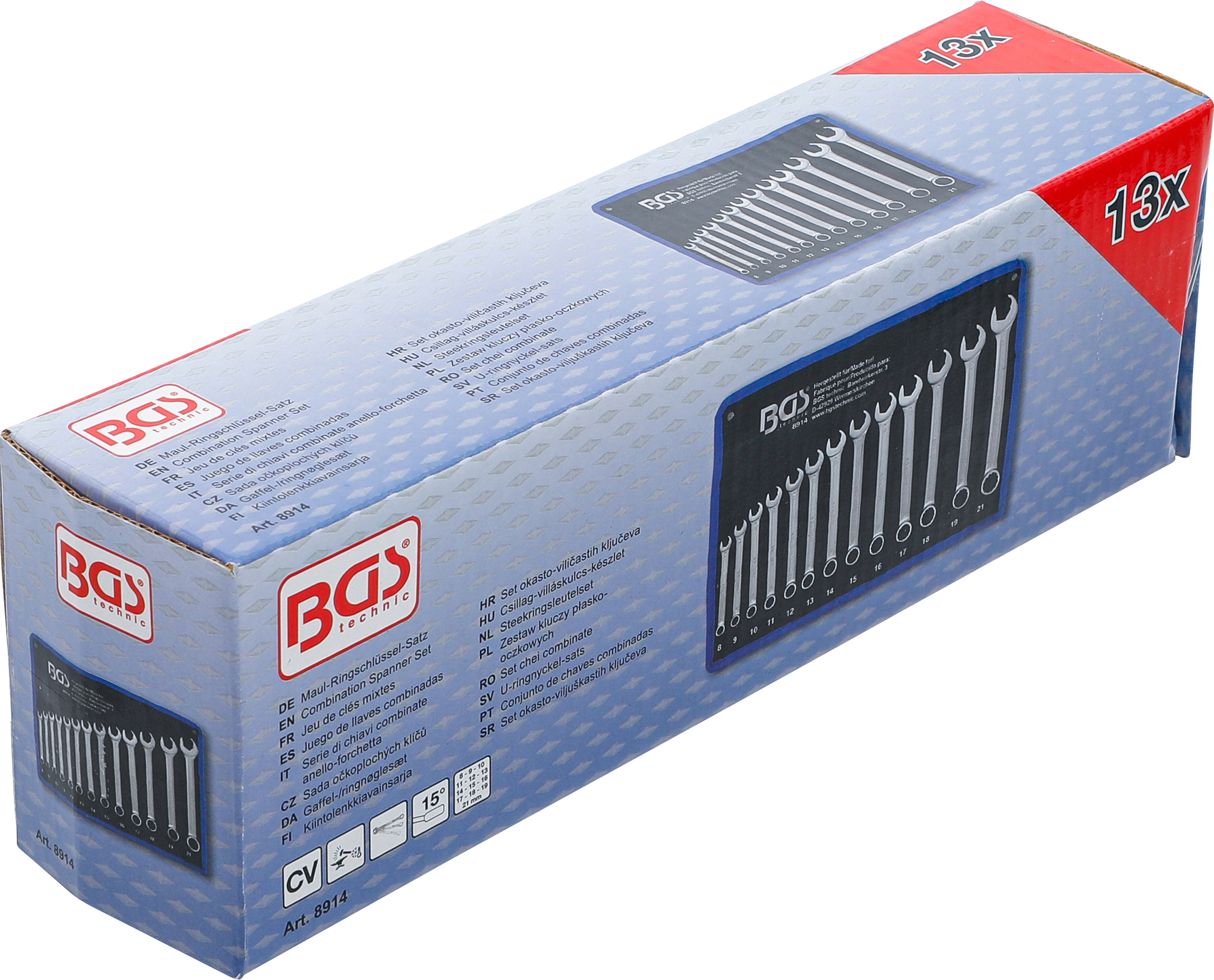 BGS Maul-Ringschlüssel-Satz | Maulseite mit Ratschenfunktion | SW 8 - 21 mm | 13-tlg.