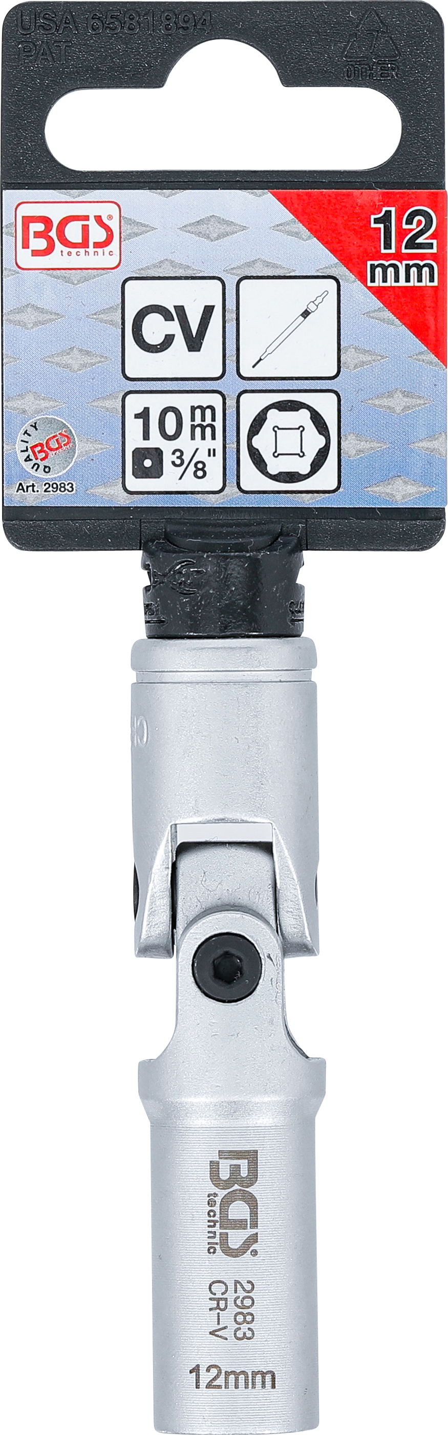 BGS Glühkerzen-Gelenk-Einsatz Sechskant | Antrieb Innenvierkant 10 mm (3/8") | SW 12 mm