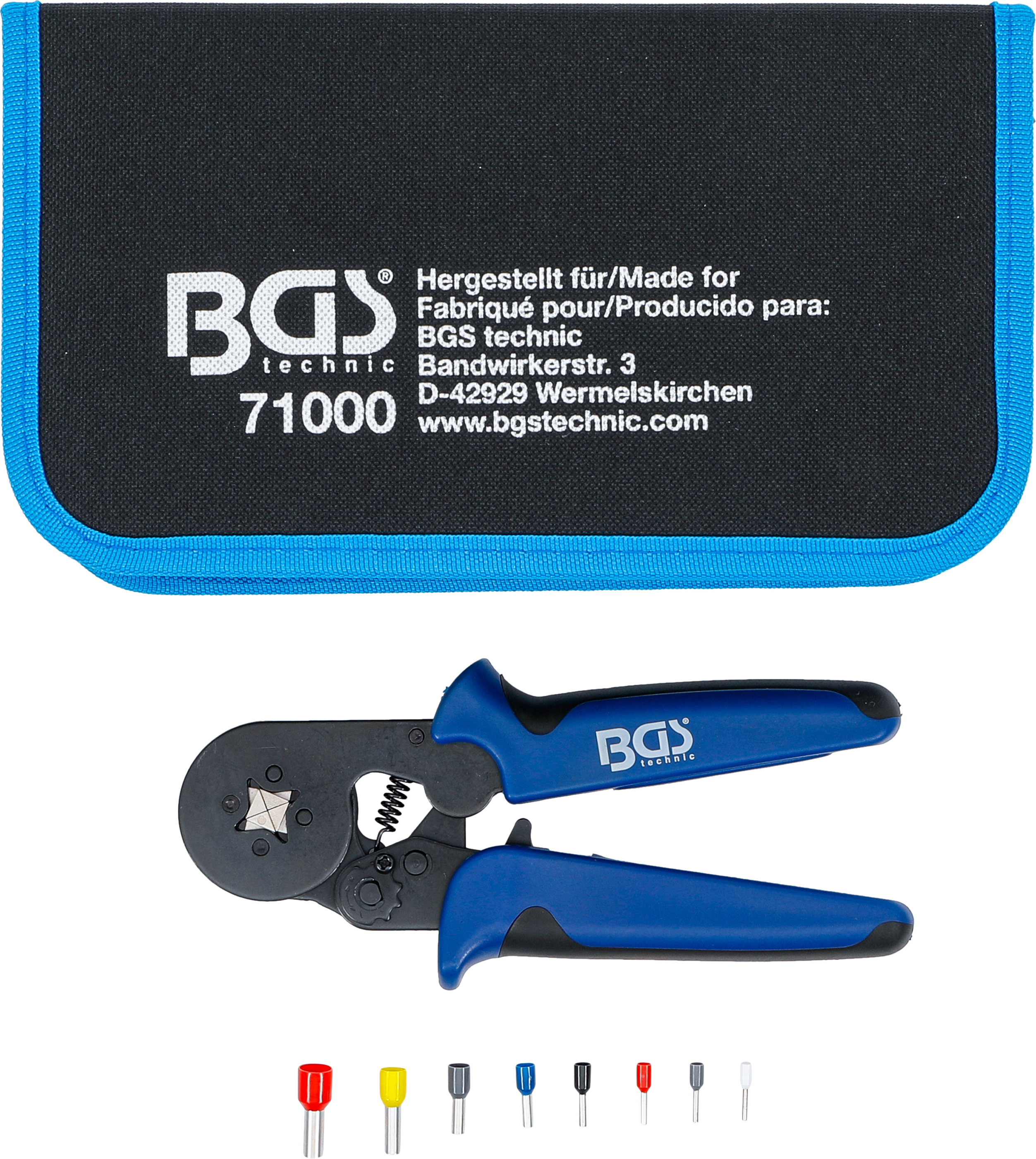BGS Crimpzange für Aderendhülsen 0,25 - 10 mm² | mit Aderendhülsen-Sortiment 0,5 - 10 mm²