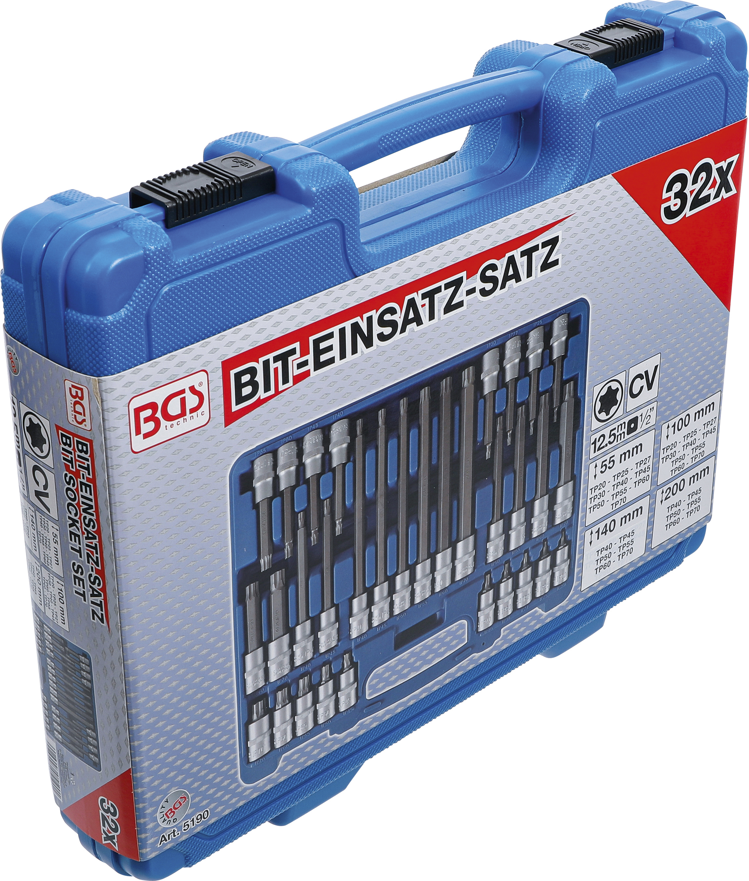 BGS Bit-Einsatz-Satz | Antrieb Innenvierkant 12,5 mm (1/2") | TP-Profil (für Torx Plus) TP20 - TP70 | 32-tlg.