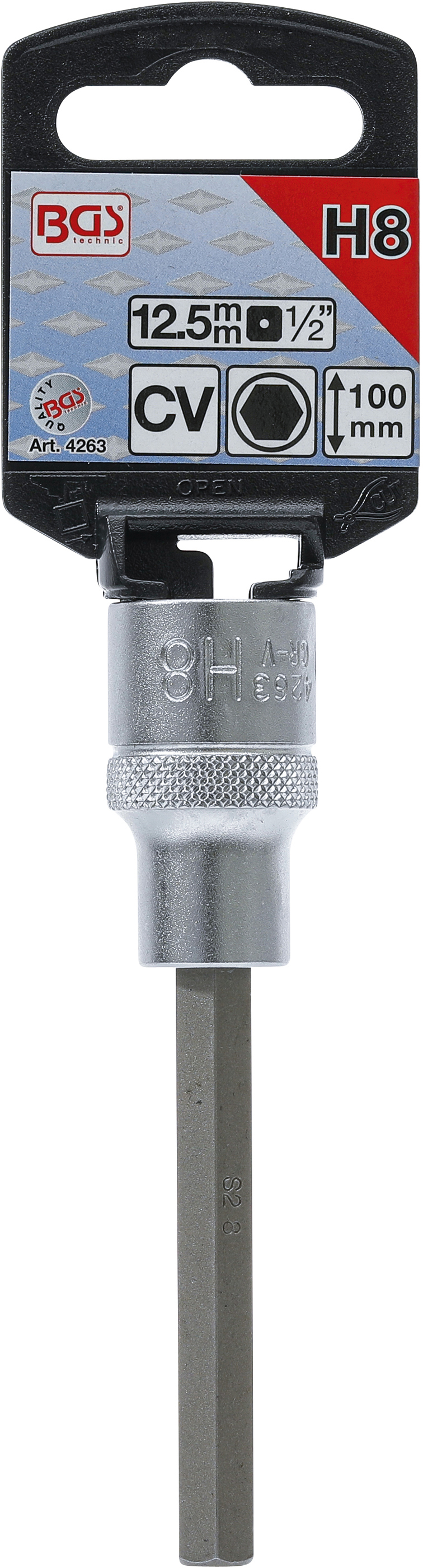 BGS Bit-Einsatz | Länge 100 mm | Antrieb Innenvierkant 12,5 mm (1/2") | Innensechskant 8 mm