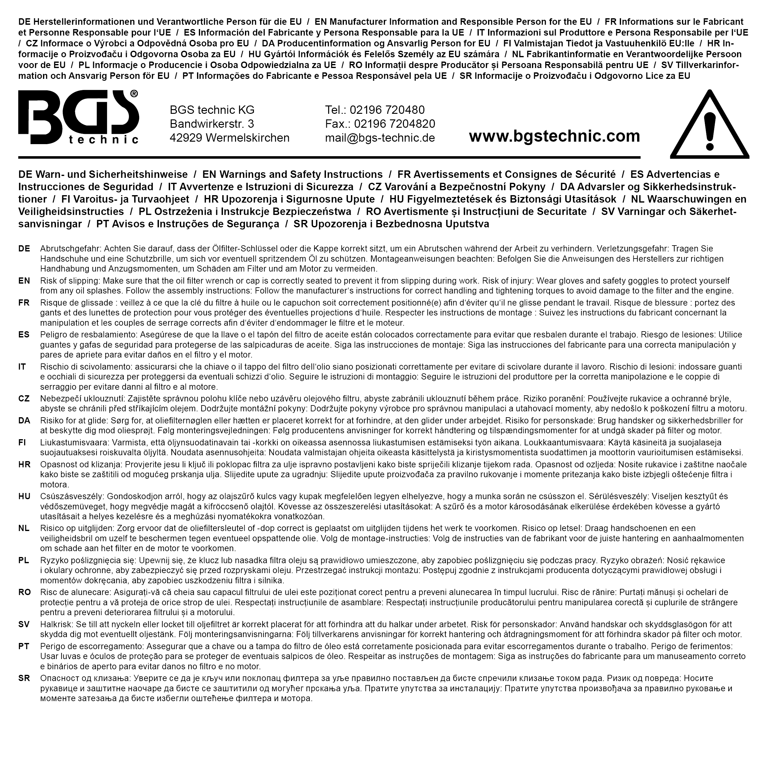 BGS Ölfilterschlüssel | 10-kant | Ø 92 mm | für Fiat, Lancia