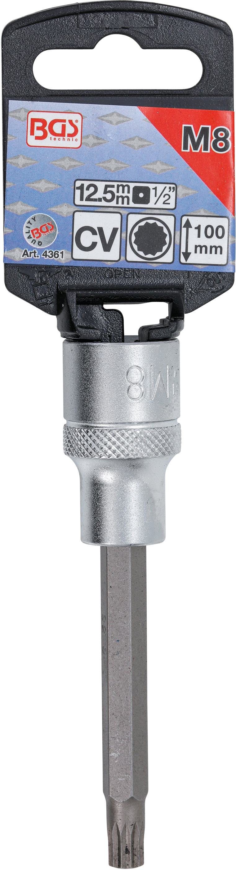 BGS Bit-Einsatz | Länge 100 mm | Antrieb Innenvierkant 12,5 mm (1/2") | Innenvielzahn (für XZN) M8