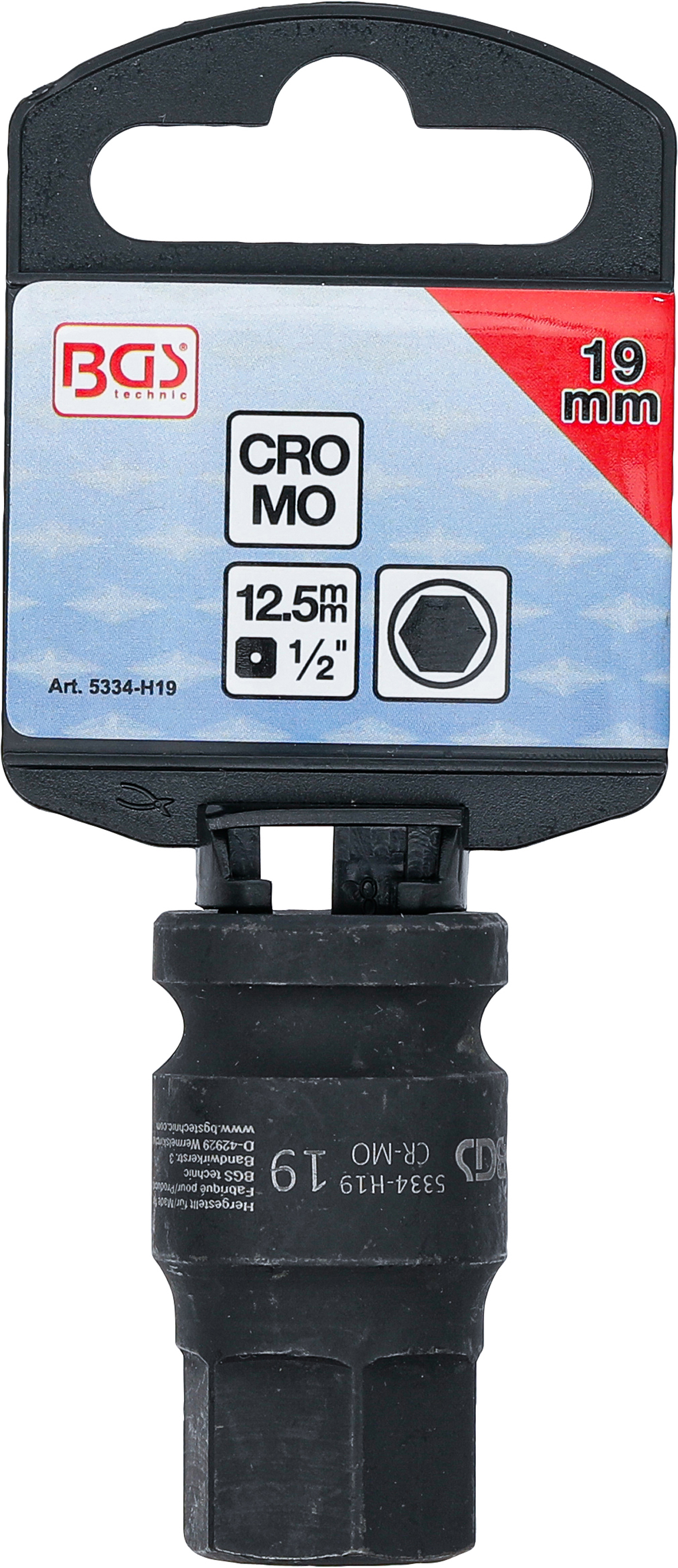 BGS Kraft-Bit-Einsatz | Länge 42 mm | Antrieb Innenvierkant 12,5 mm (1/2") | Innensechskant 19 mm