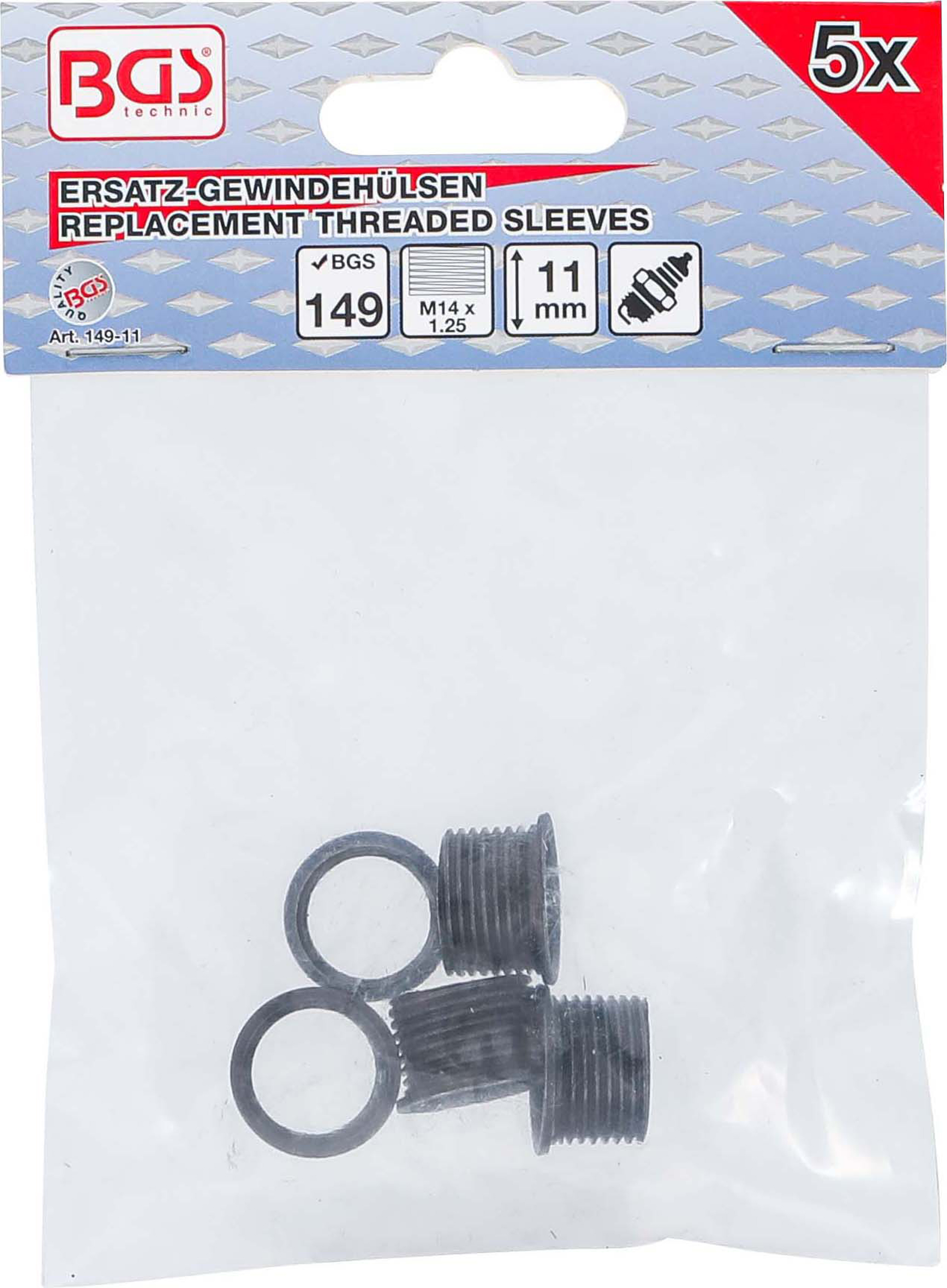 BGS Gewindehülsen | 11 mm | M14 x 1.25 | 5-tlg.