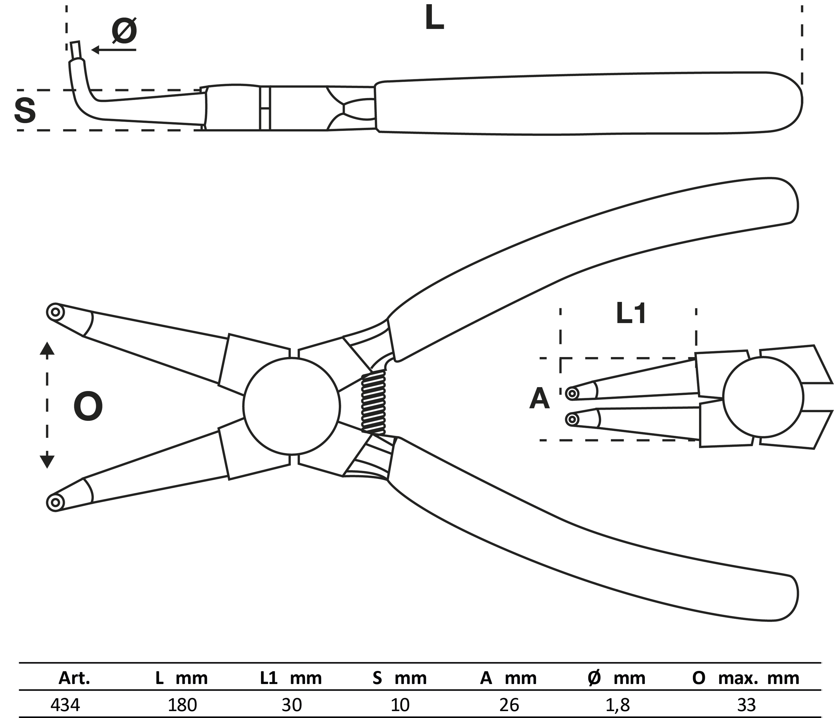 BGS Sprengringzange | gebogen | für Innensprengringe | 180 mm