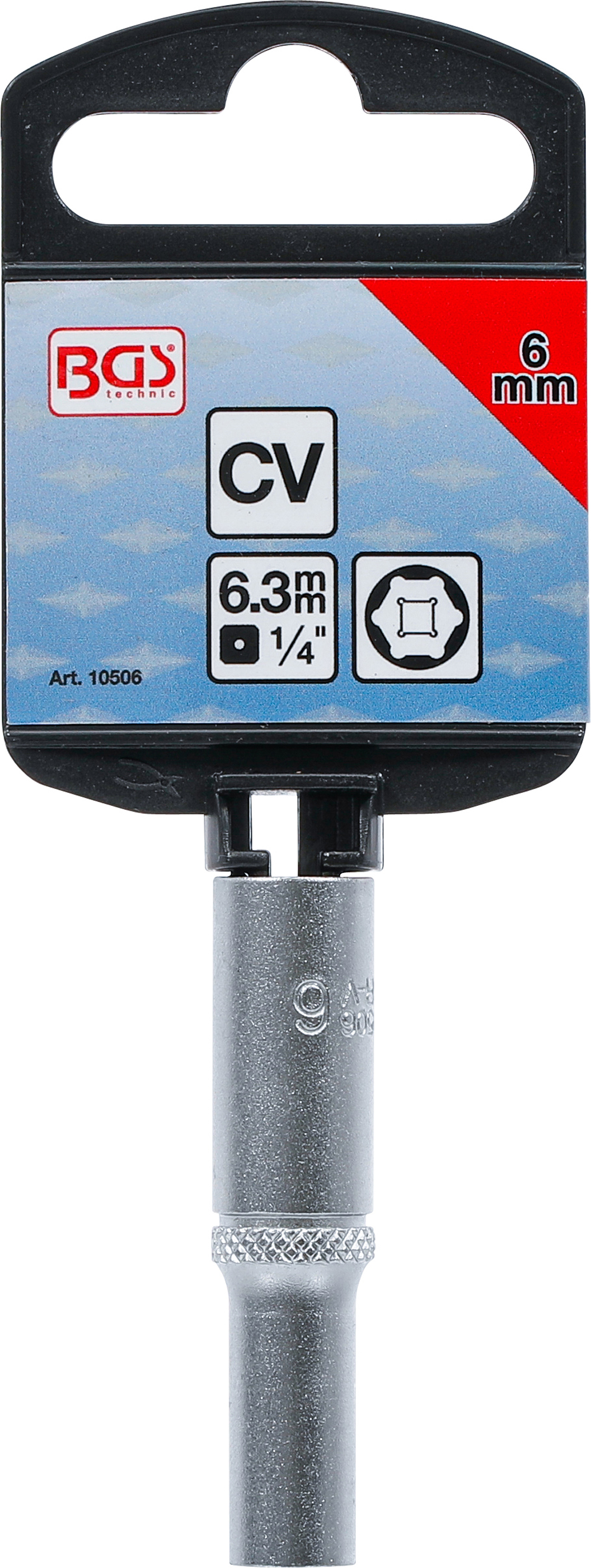 BGS Steckschlüssel-Einsatz Sechskant, tief | Antrieb Innenvierkant 6,3 mm (1/4") | SW 6 mm