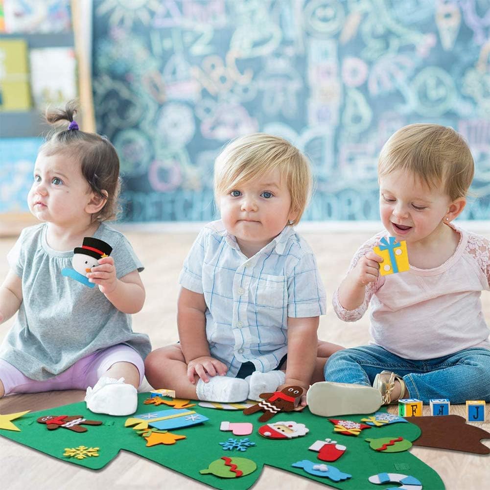 GOODGDN Filz Weihnachtsbaum, Filz Weihnachtsbaum Set mit Ornamente für Kinder, Neujahr Tür Wandbehang Dekorationen 95cm DIY Weihnachtsbaum Dekoration 