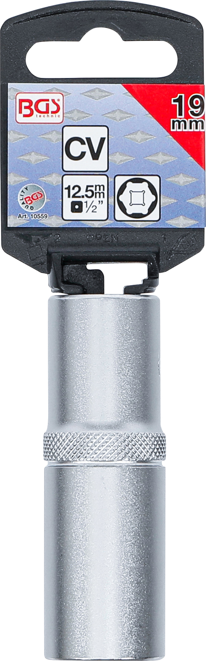 BGS Steckschlüssel-Einsatz Sechskant, tief | Antrieb Innenvierkant 12,5 mm (1/2") | SW 19 mm