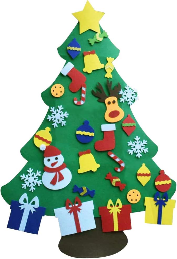 GOODGDN Filz Weihnachtsbaum, Filz Weihnachtsbaum Set mit Ornamente für Kinder, Neujahr Tür Wandbehang Dekorationen 95cm DIY Weihnachtsbaum Dekoration 