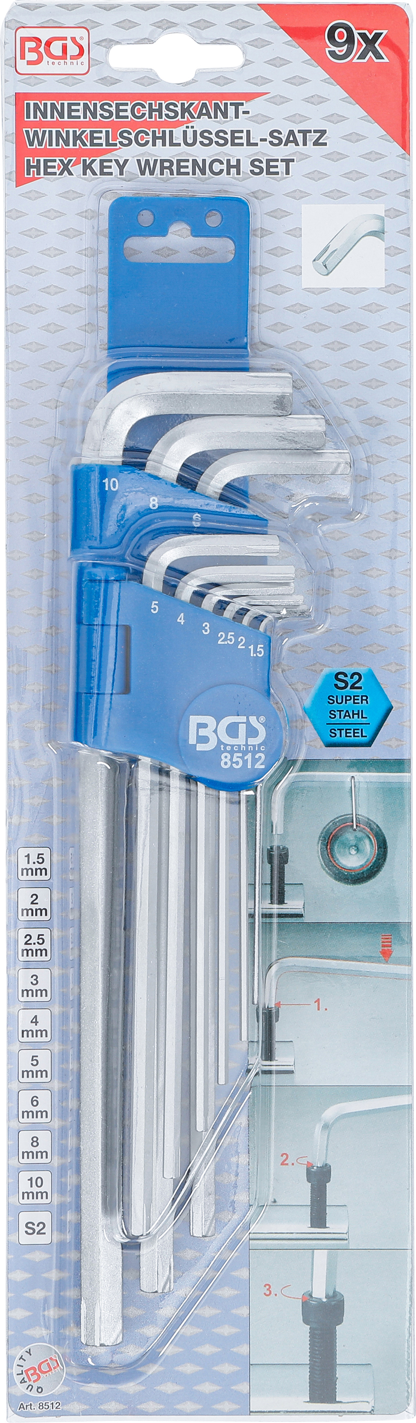 BGS Spezial-Winkelschlüssel-Satz | Innensechskant 1,5 - 10 mm | 9-tlg.