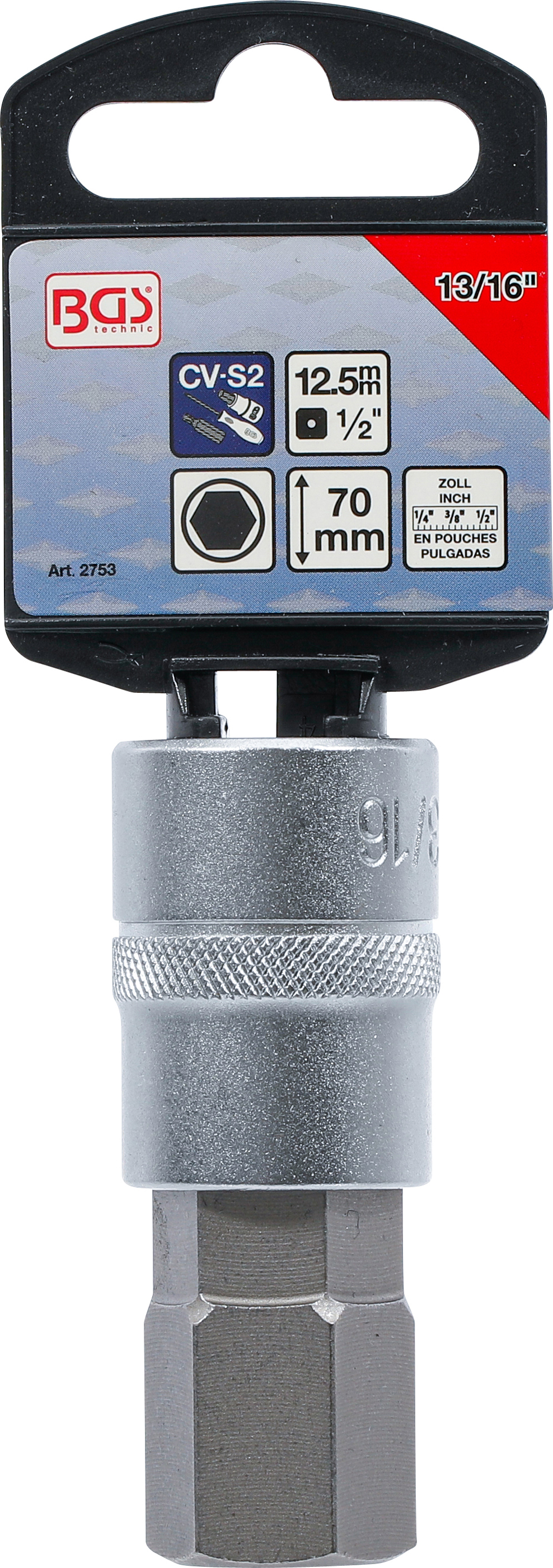 BGS Bit-Einsatz | Länge 70 mm | Antrieb Innenvierkant 12,5 mm (1/2") | Innensechskant 13/16"