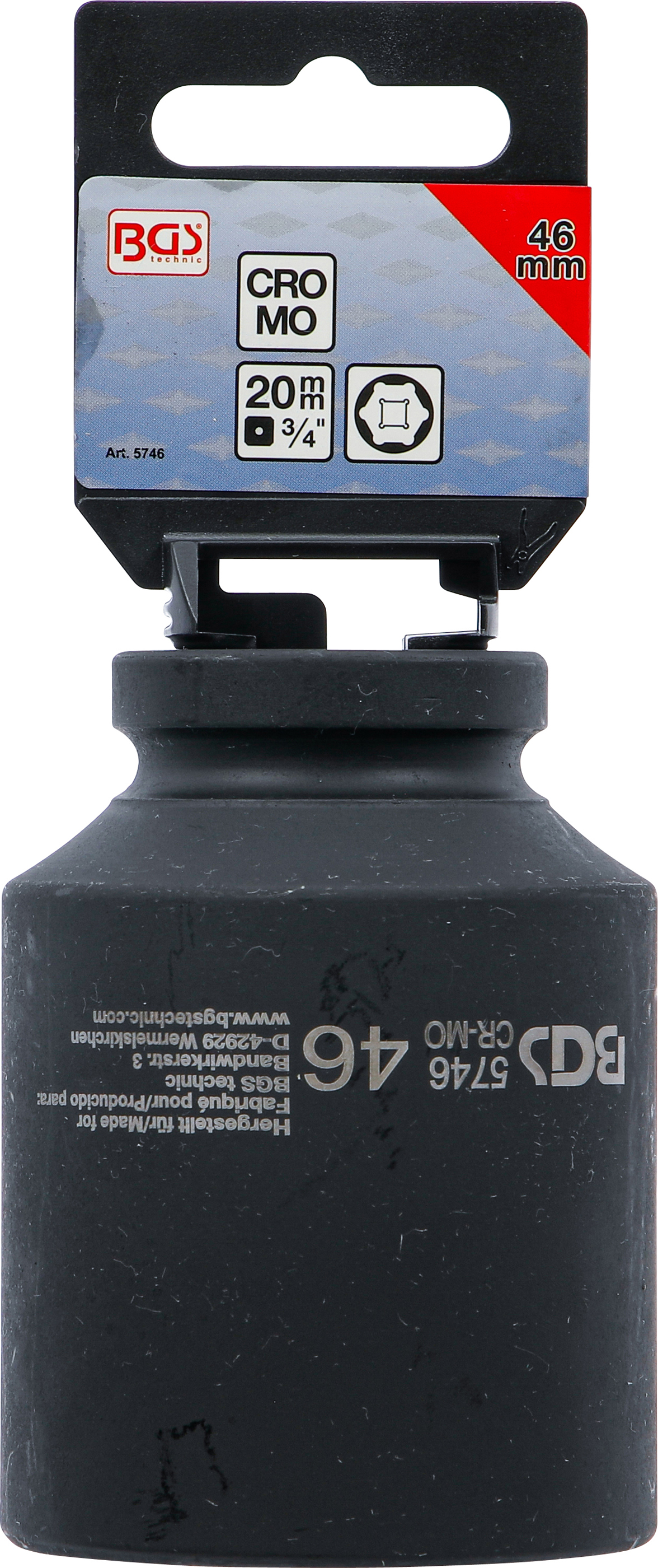 BGS Kraft-Steckschlüssel-Einsatz Sechskant, tief | Antrieb Innenvierkant 20 mm (3/4") | SW 46 mm