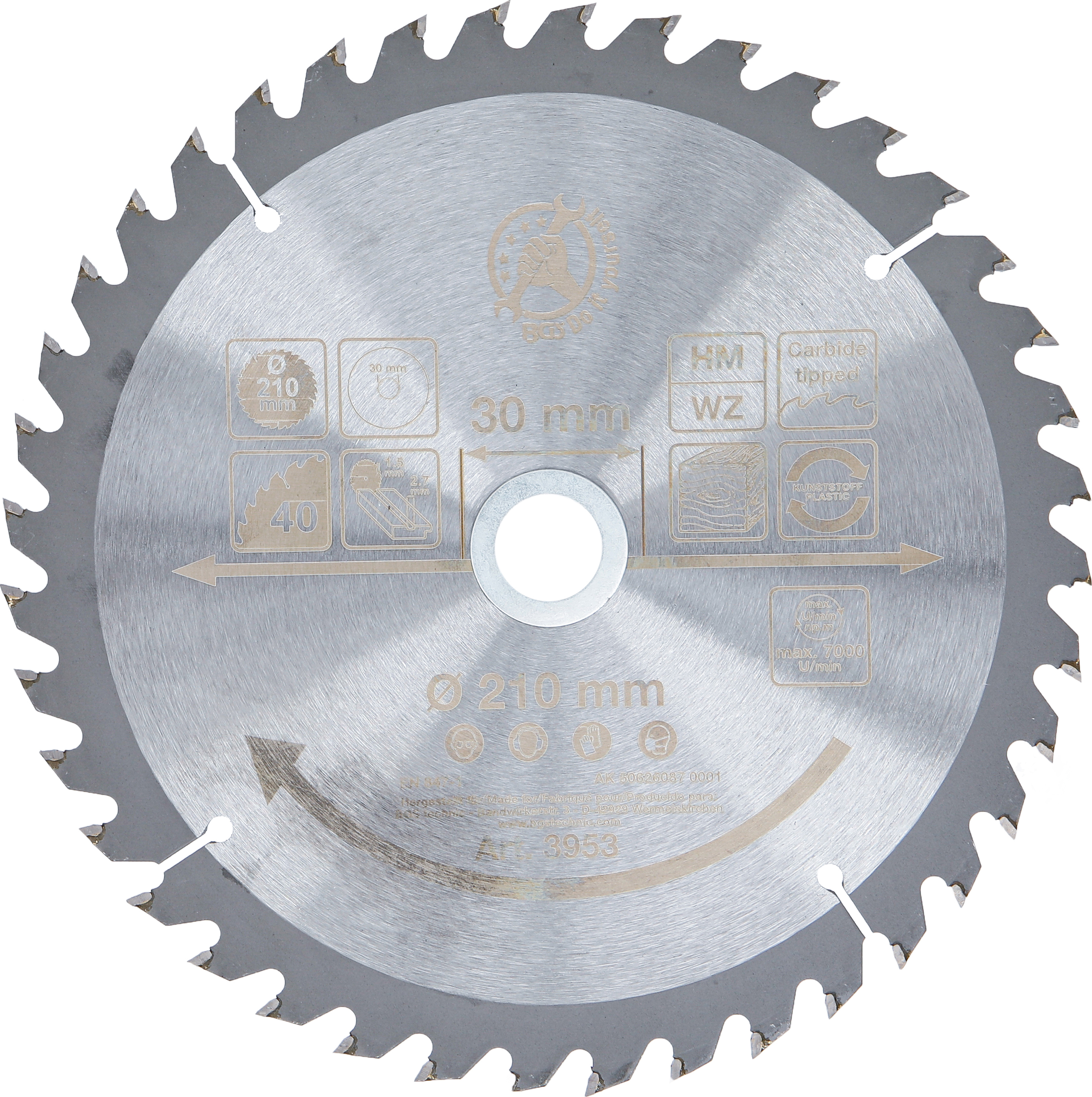 BGS Hartmetall-Kreissägeblatt | Ø 210 x 30 x 2,6 mm | 40 Zähne