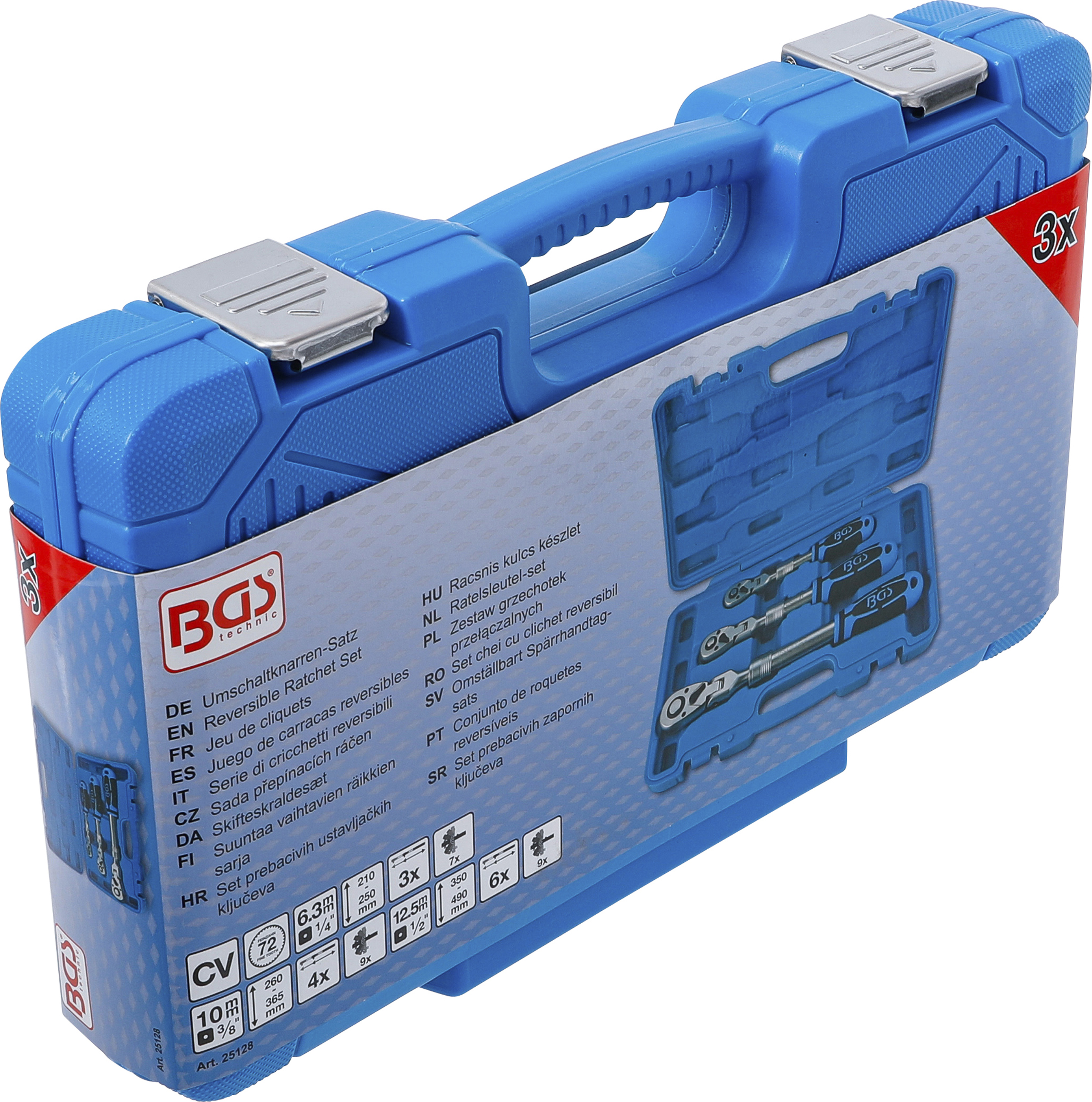 BGS Umschaltknarren-Satz | ausziehbar, abwinkelbar | Abtrieb Außenvierkant 6,3 mm (1/4") - 10 mm (3/8") - 12,5 mm (1/2") | 3-tlg.