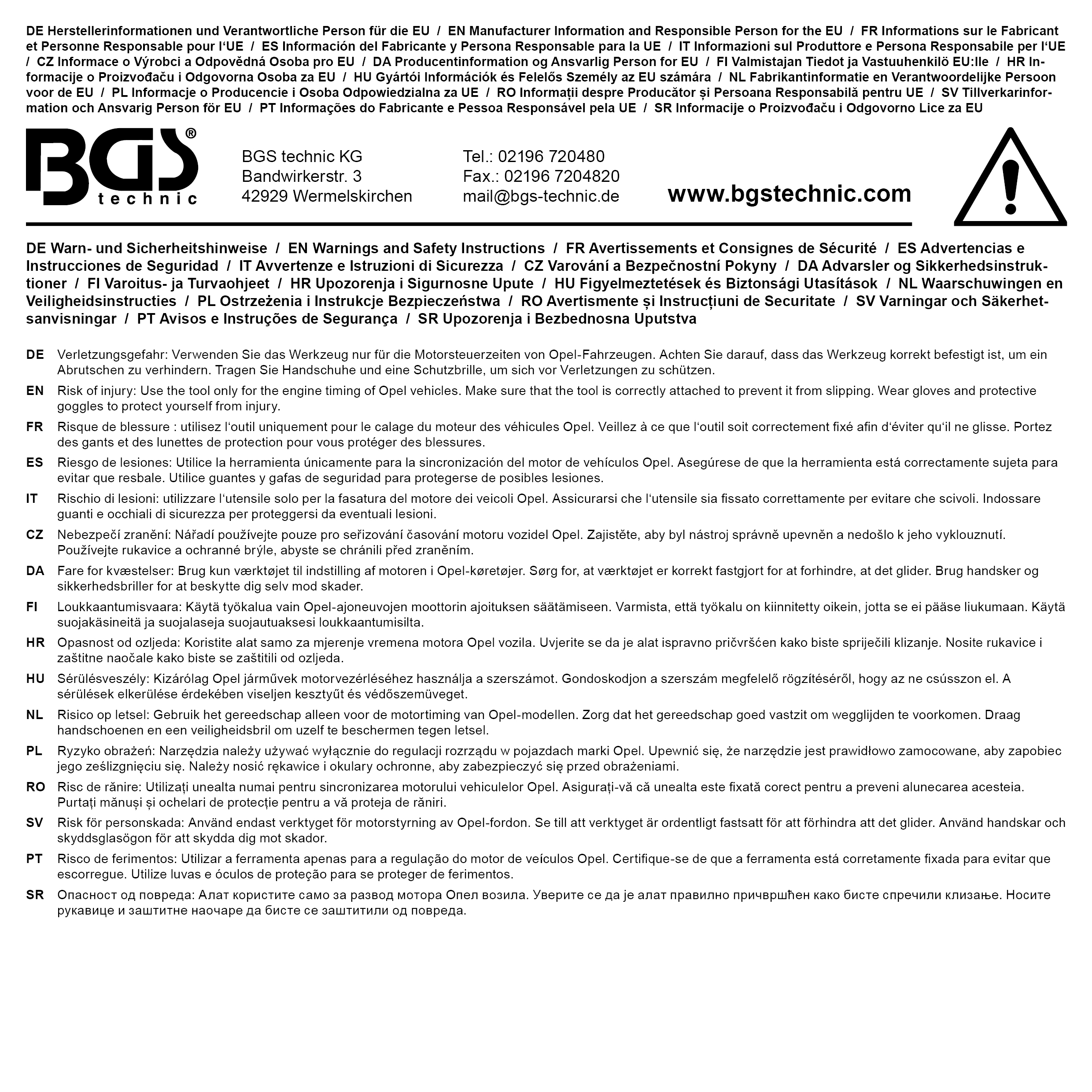 BGS Nockenwellen-Arretierwerkzeug | für Opel Astra, Vectra, Omega, Frontera, Sintra