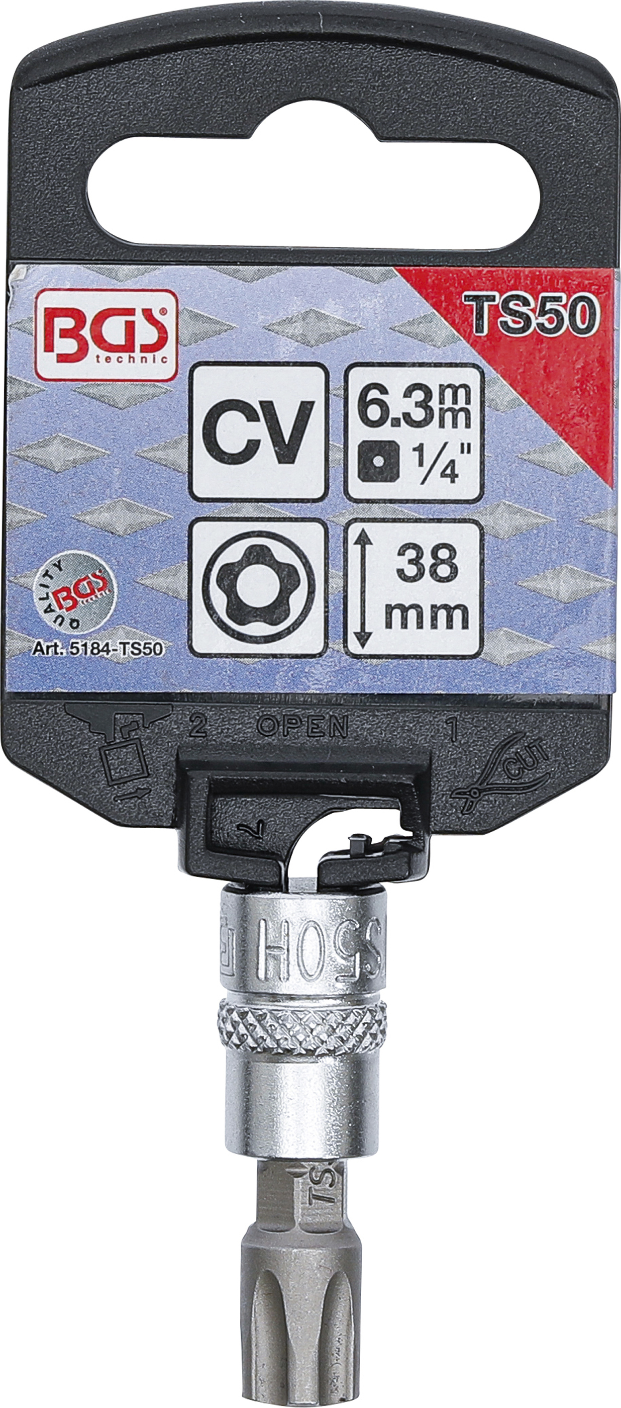 BGS Bit-Einsatz | Antrieb Innenvierkant 6,3 mm (1/4") | TS-Profil (für Torx Plus) mit Bohrung TS50